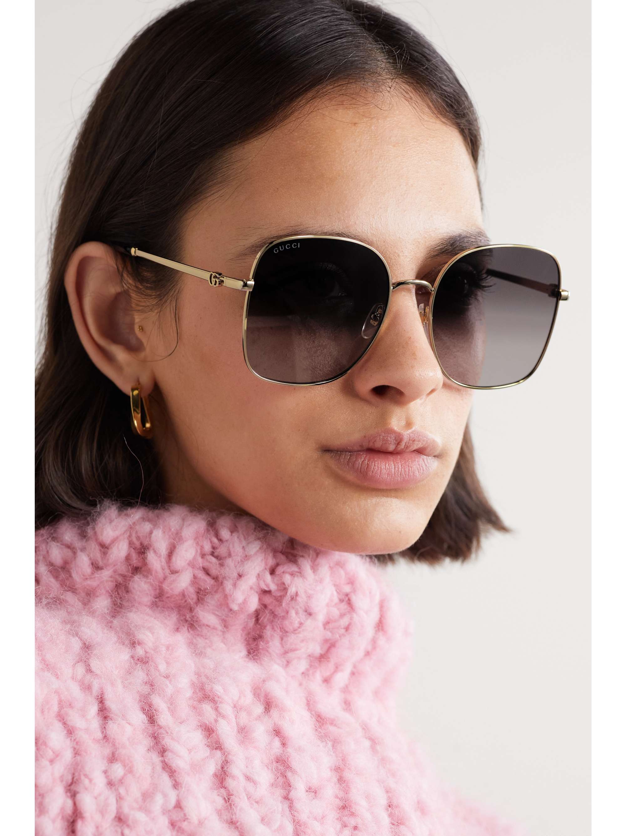 GUCCI EYEWEAR Oversized square-frame gold-tone sunglasses