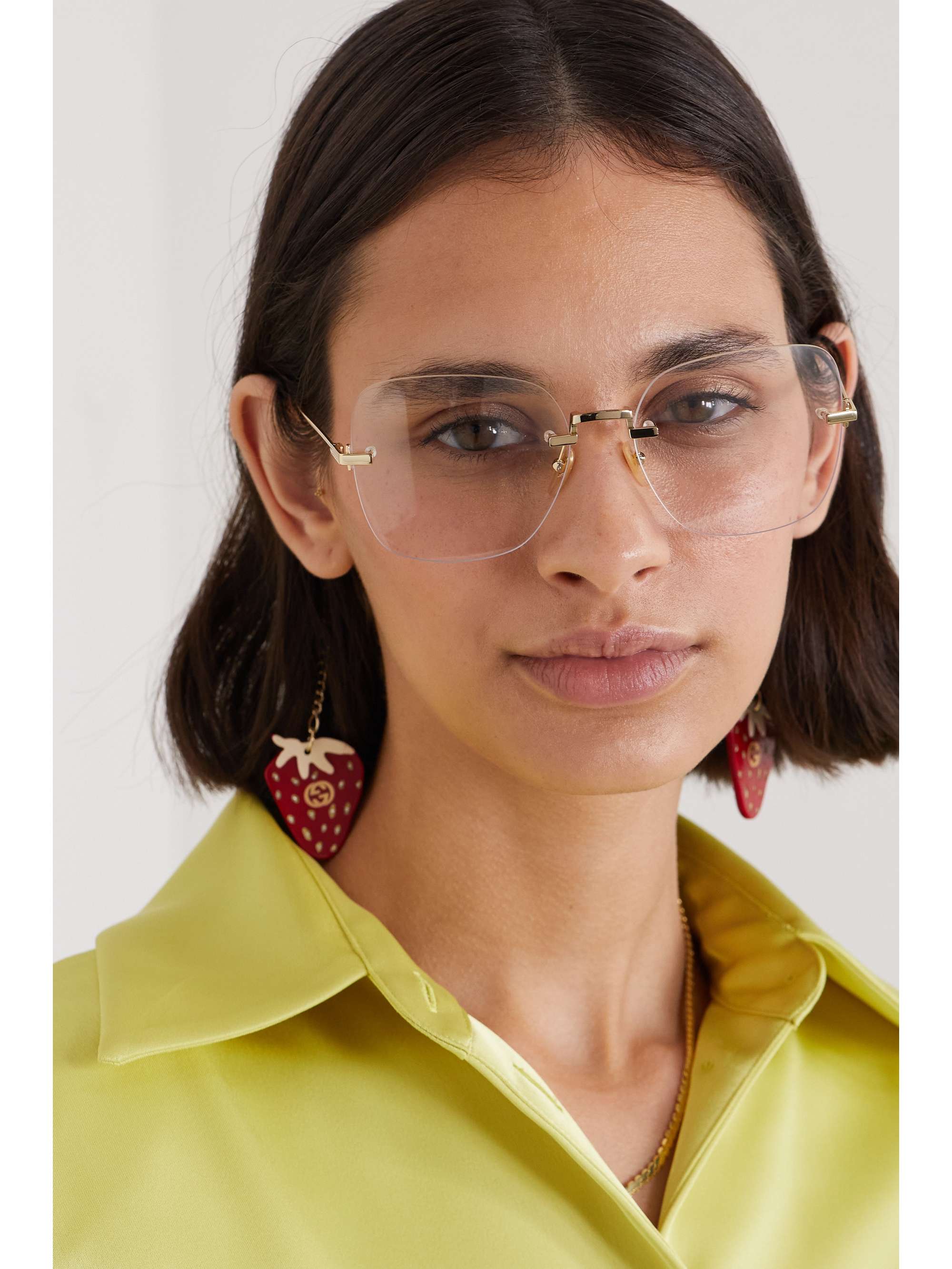 GUCCI EYEWEAR Round-frame embellished gold-tone optical glasses