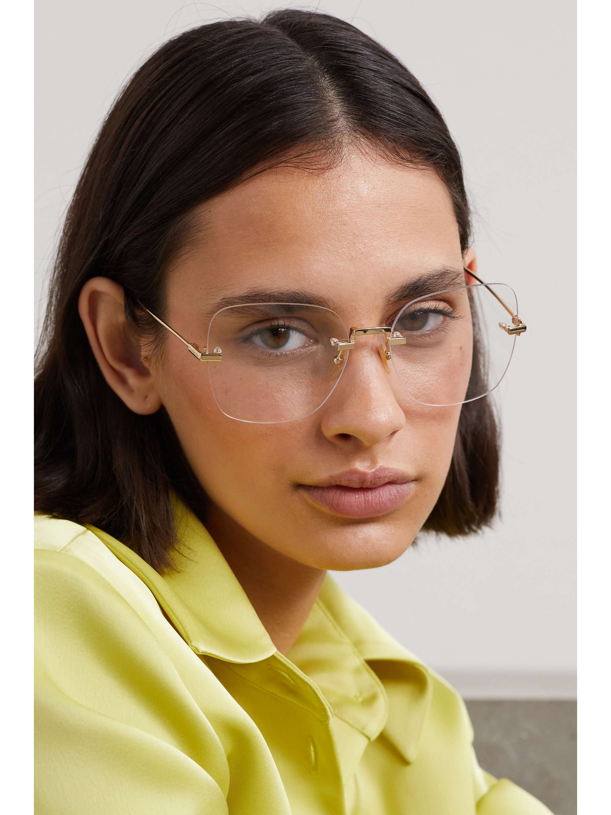 GUCCI EYEWEAR Round-frame embellished gold-tone optical glasses