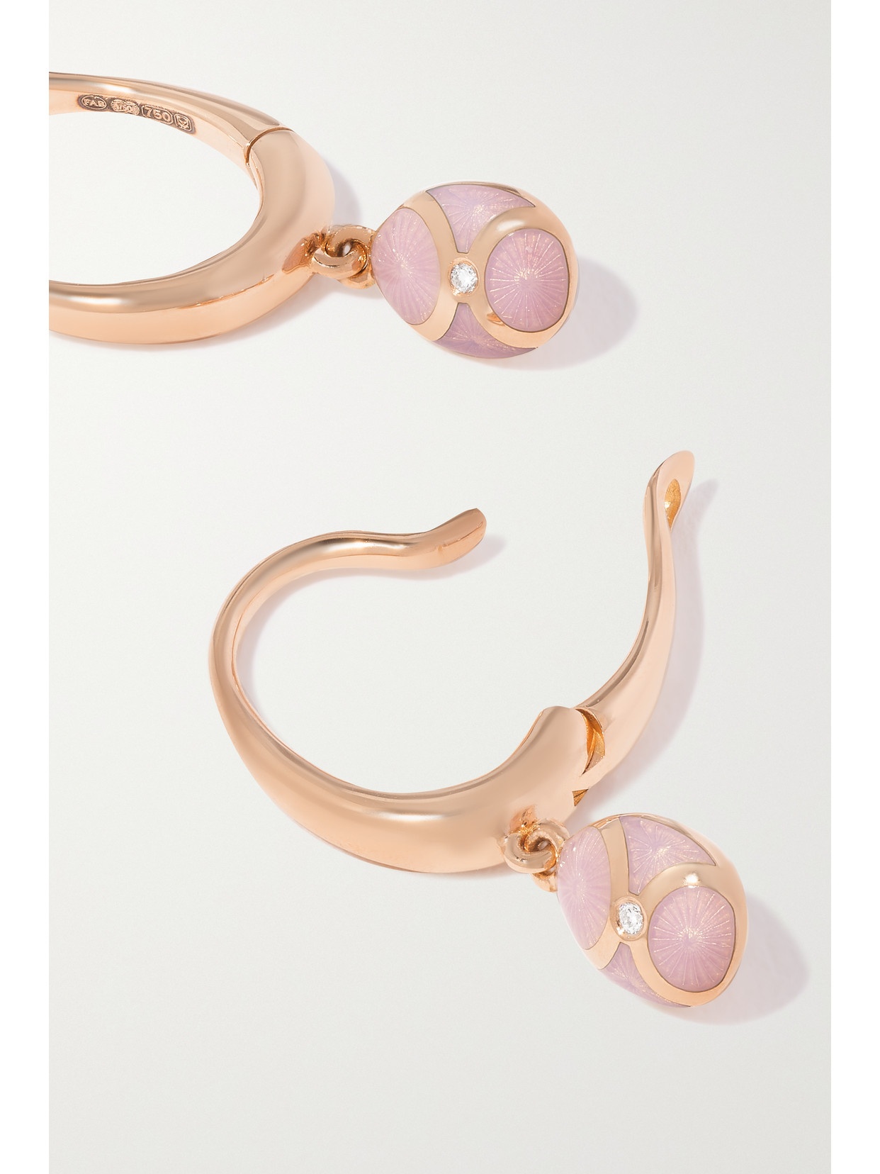 Shop Fabergé Palais Tsarskoye Selo 18-karat Rose Gold, Enamel And Diamond Hoop Earrings