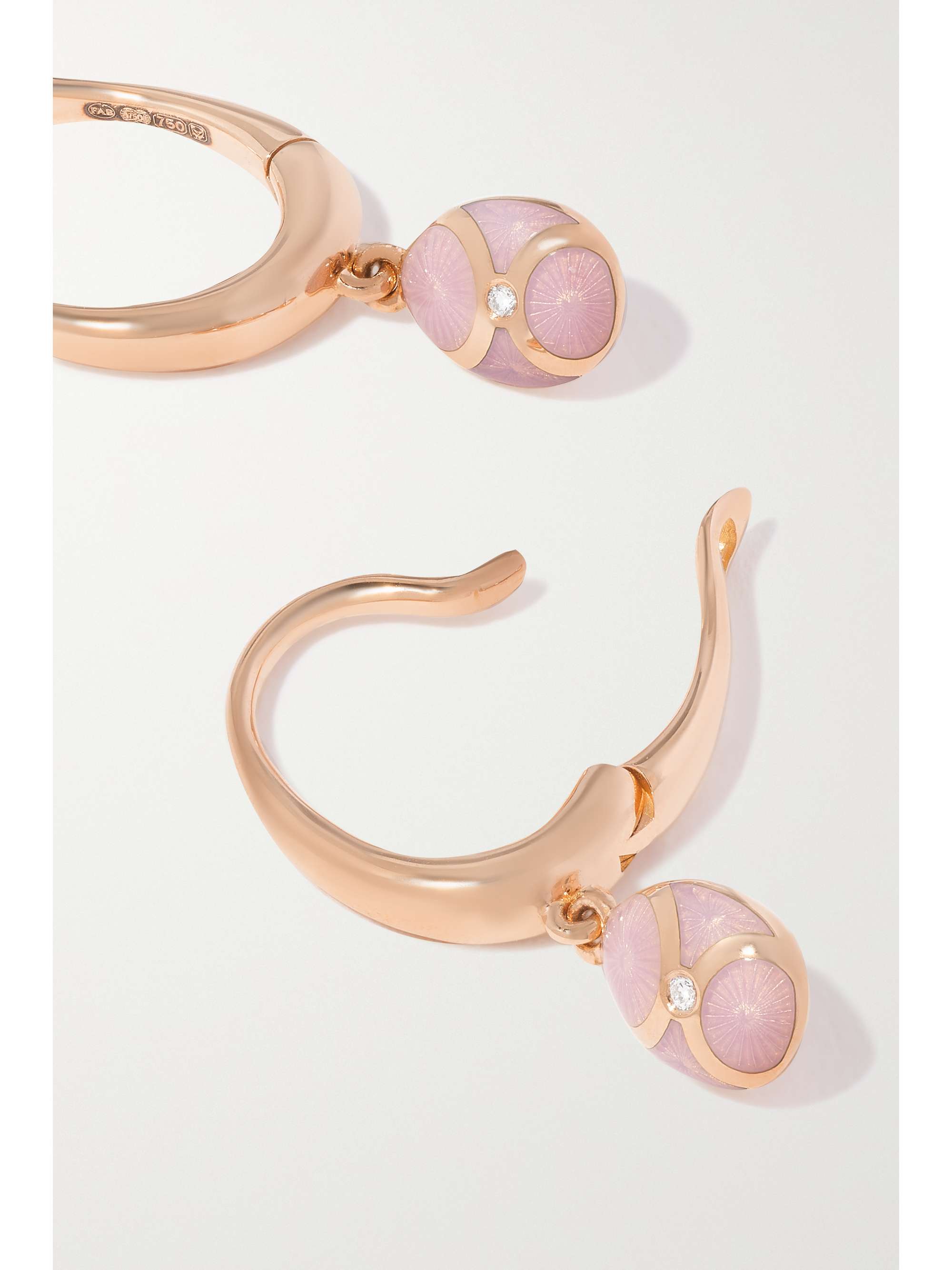 FABERGÉ Palais Tsarskoye Selo 18-karat rose gold, enamel and diamond hoop earrings