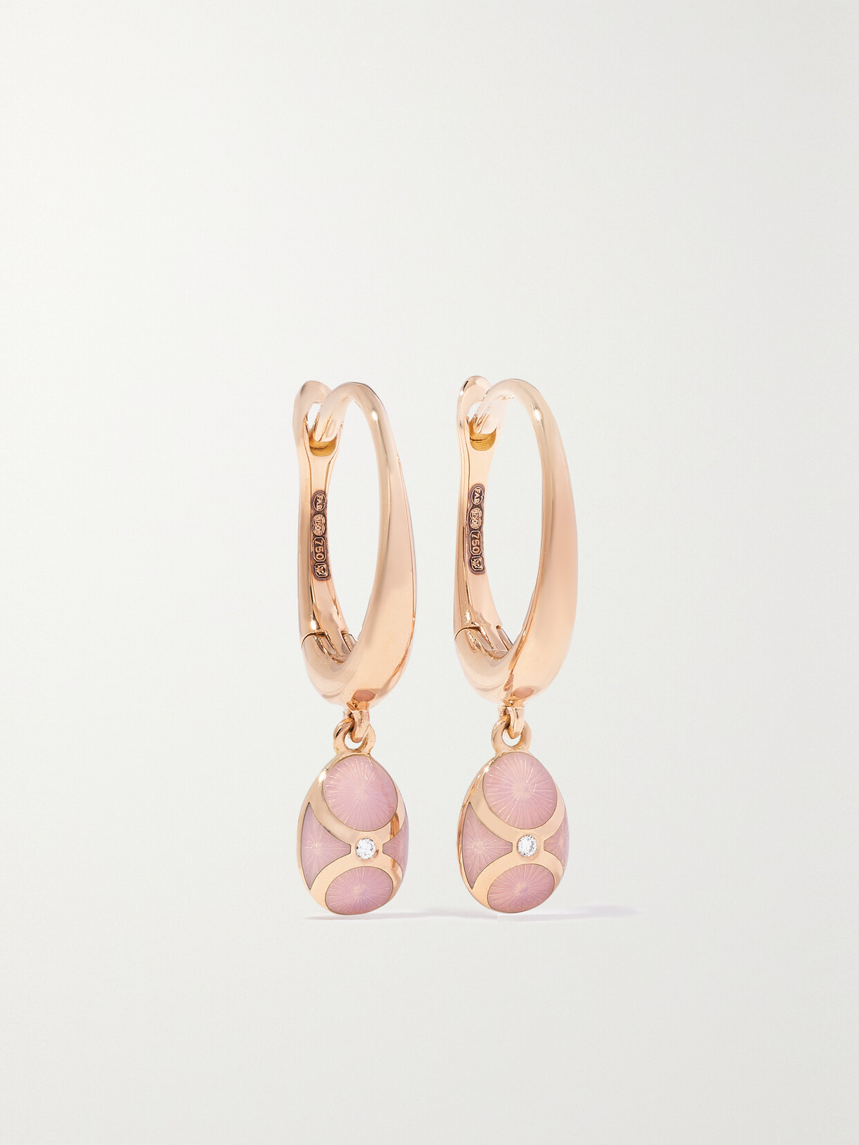 Fabergé - Palais Tsarskoye Selo 18-karat Rose Gold, Enamel And Diamond Hoop Earrings - Pink