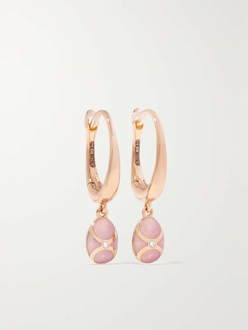 Fabergé Palais Tsarskoye Selo 18-karat Rose Gold, Enamel And Diamond Hoop Earrings