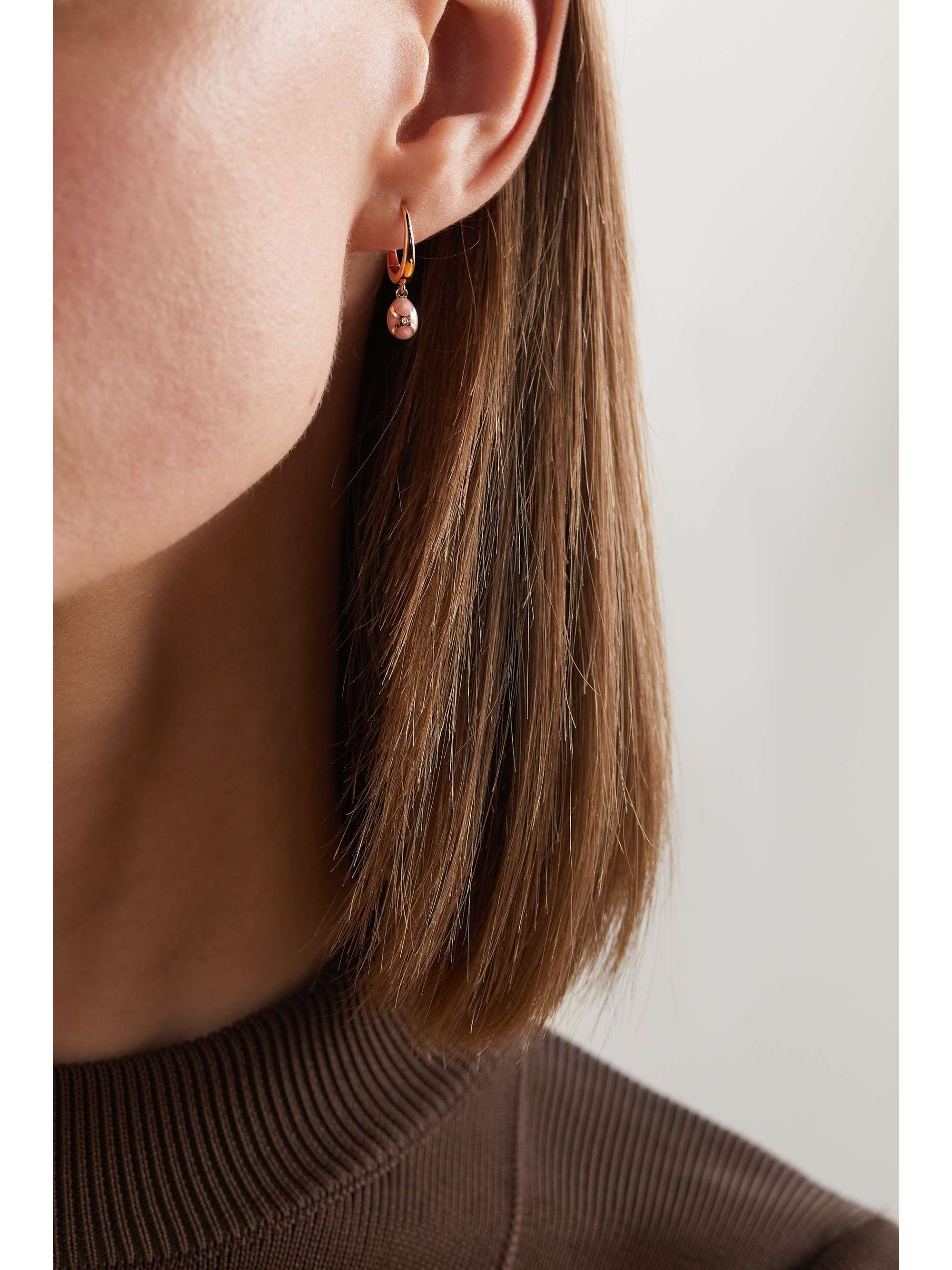 FABERGÉ Palais Tsarskoye Selo 18-karat rose gold, enamel and diamond hoop earrings