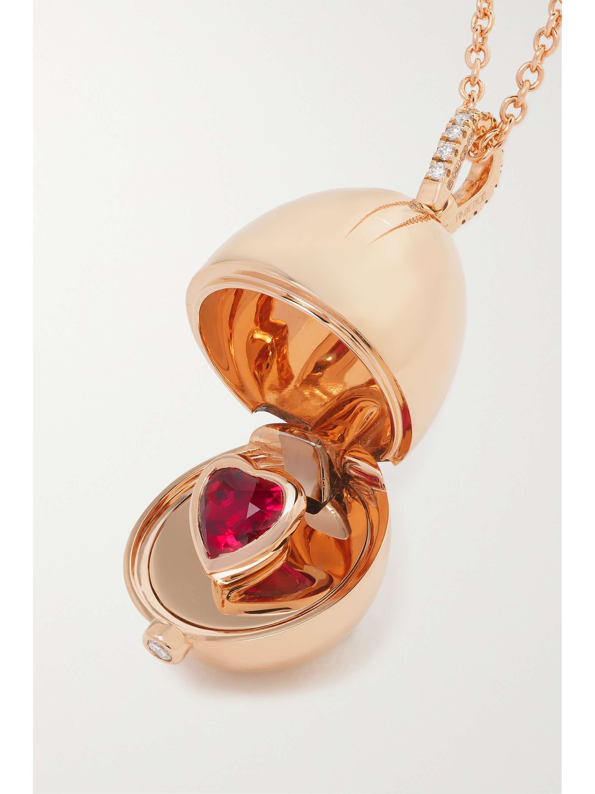 FABERGÉ Essence 18-karat rose gold, ruby and diamond necklace