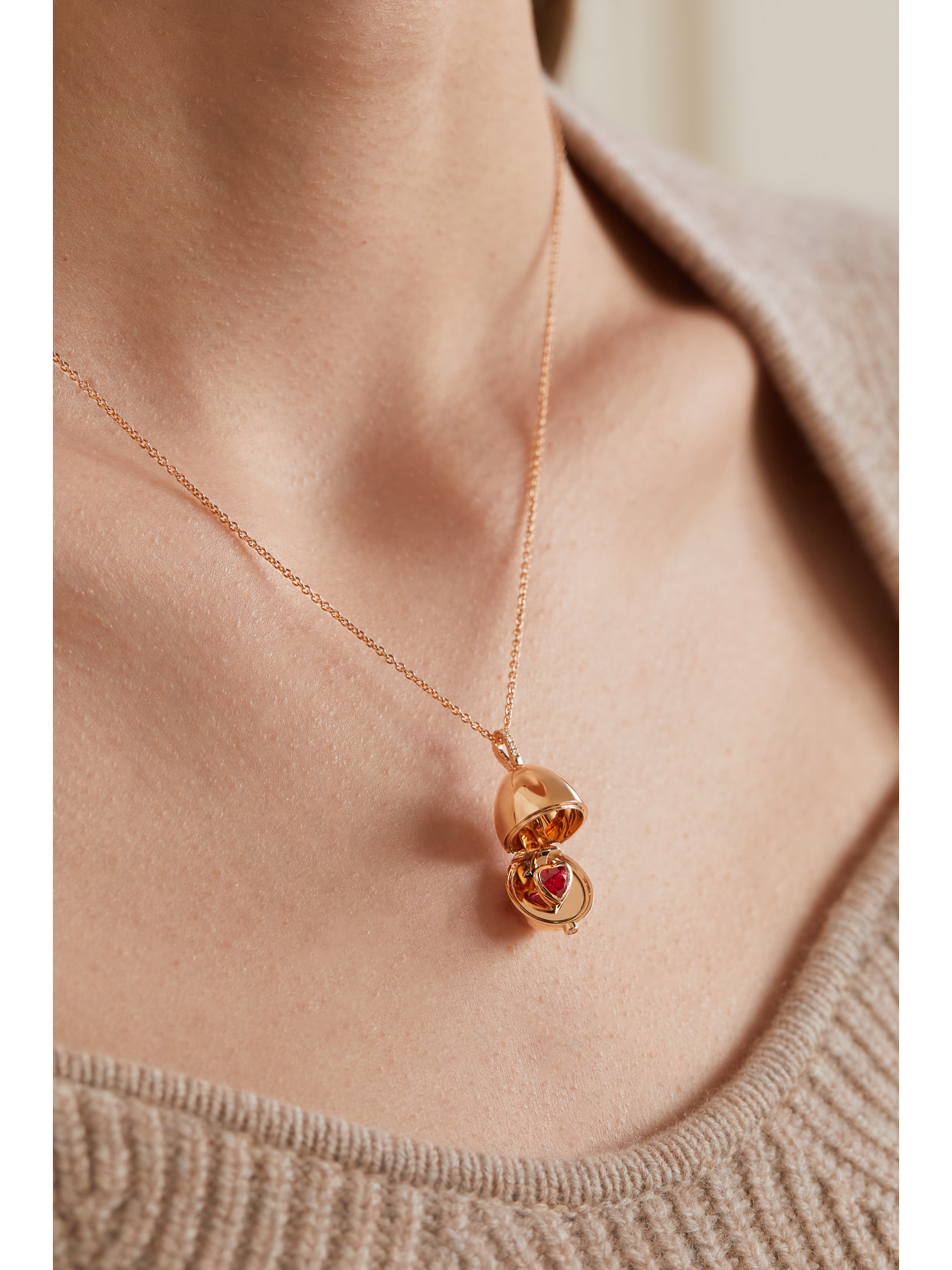 Shop Fabergé Essence 18-karat Rose Gold, Ruby And Diamond Necklace