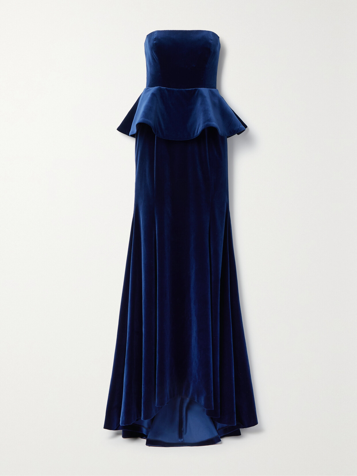 Oscar De La Renta Strapless Ruffled Velvet Gown In Blue