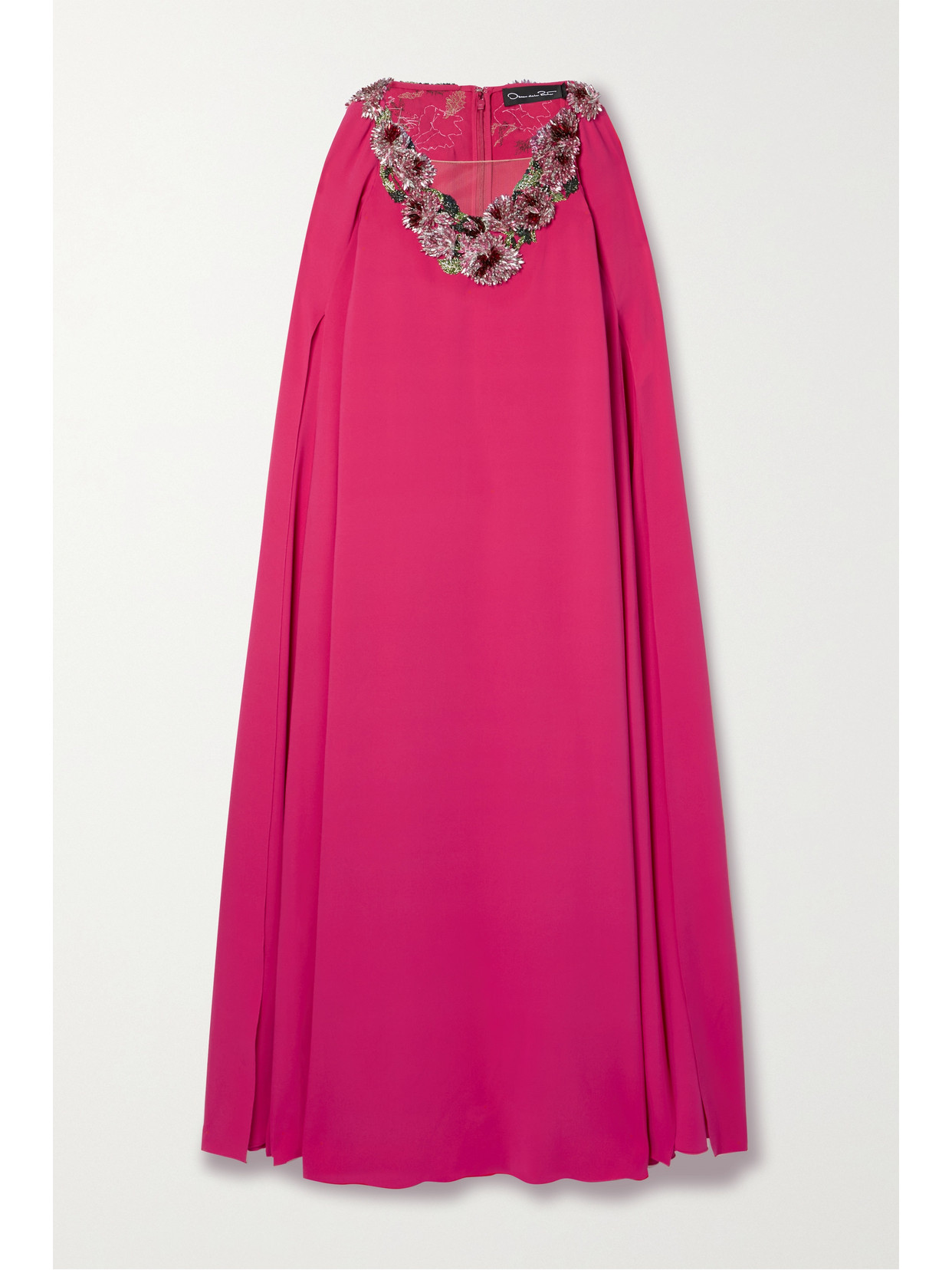 Oscar de la Renta - Cape-effect Embellished Tulle-trimmed Silk-blend Crepe Gown - Red 22 Awaiting product image