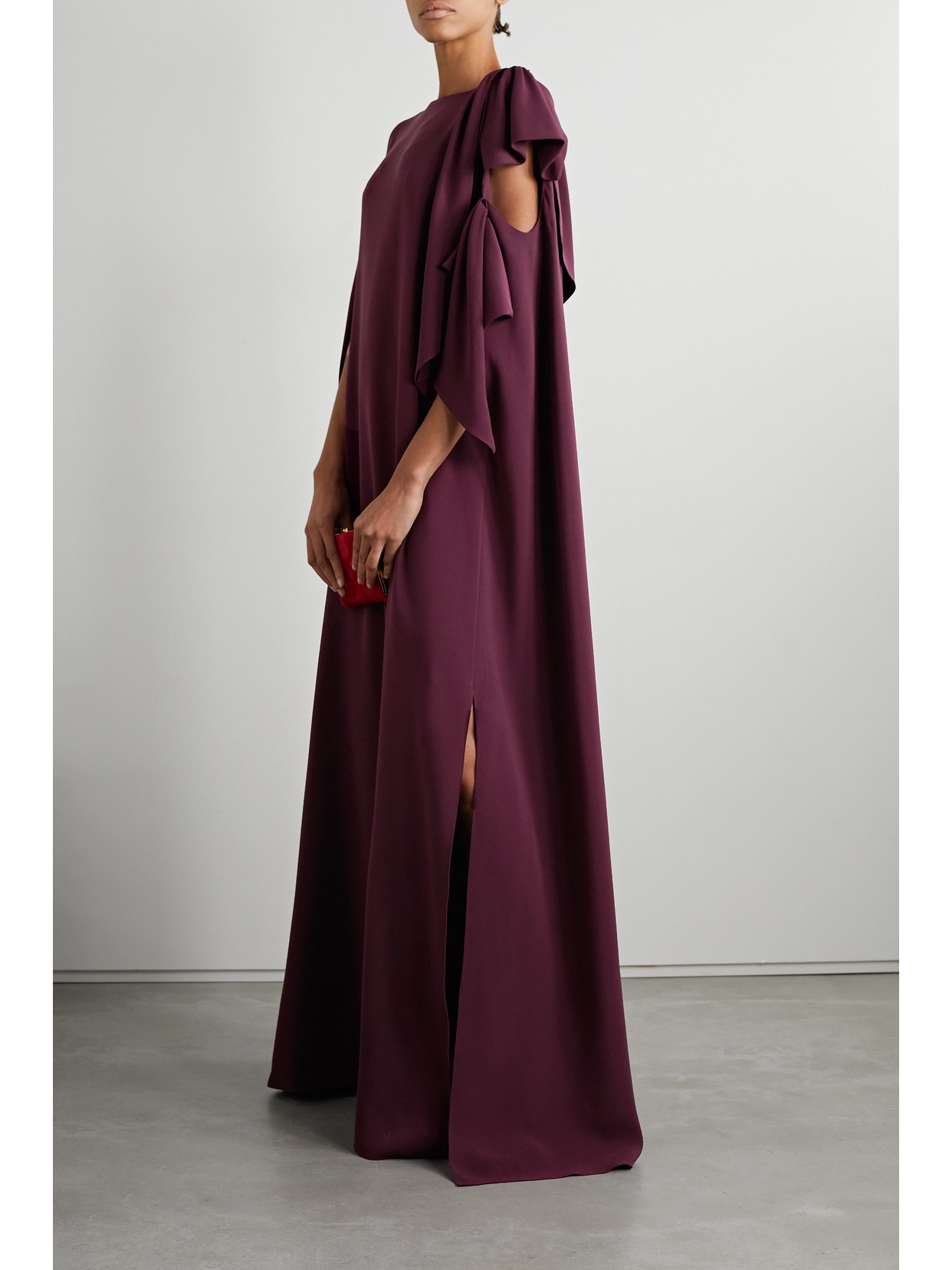 Shop Oscar De La Renta Cutout Draped Stretch-silk Gown In Burgundy