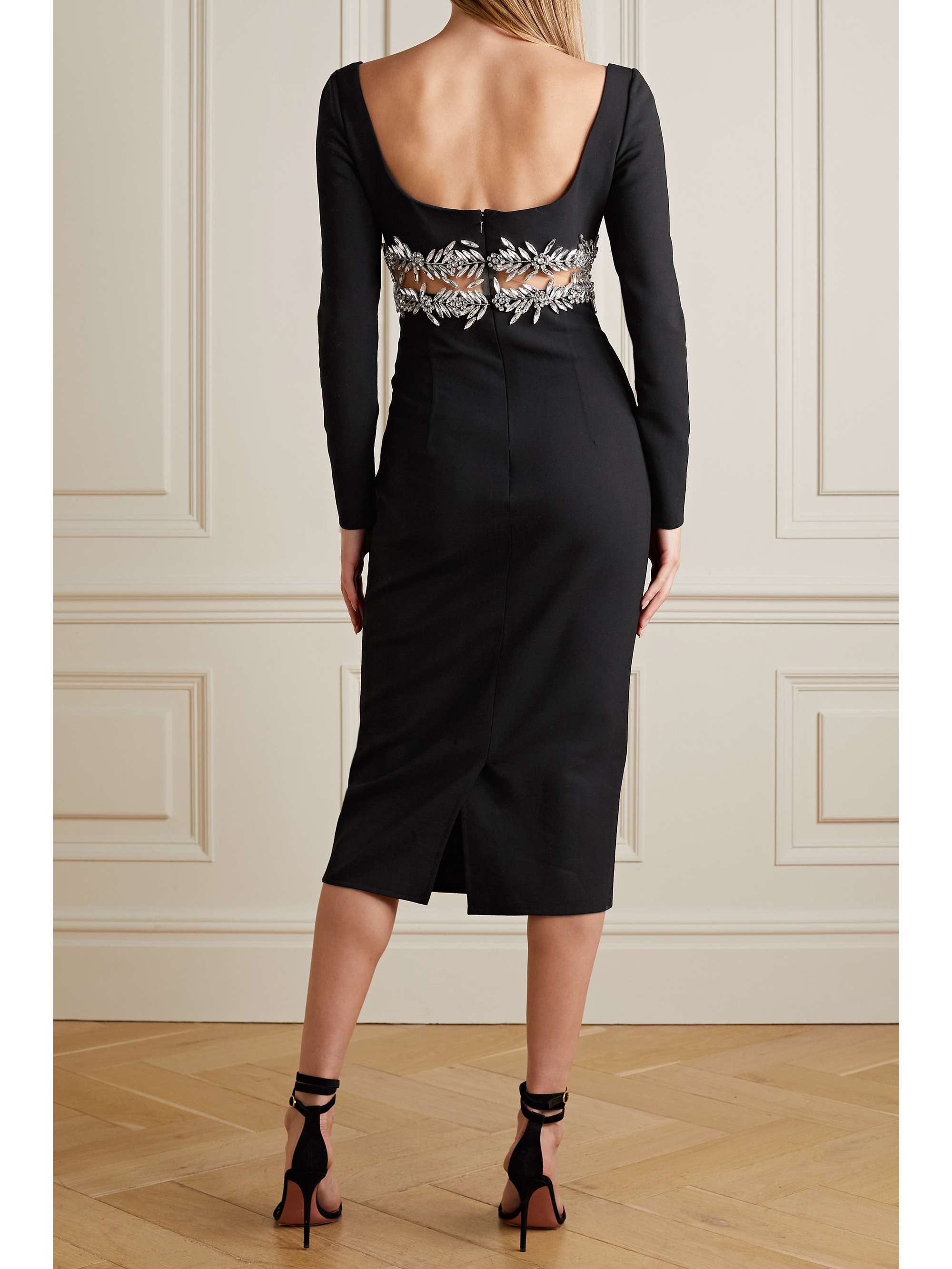 OSCAR DE LA RENTA Crystal-embellished wool-blend midi dress