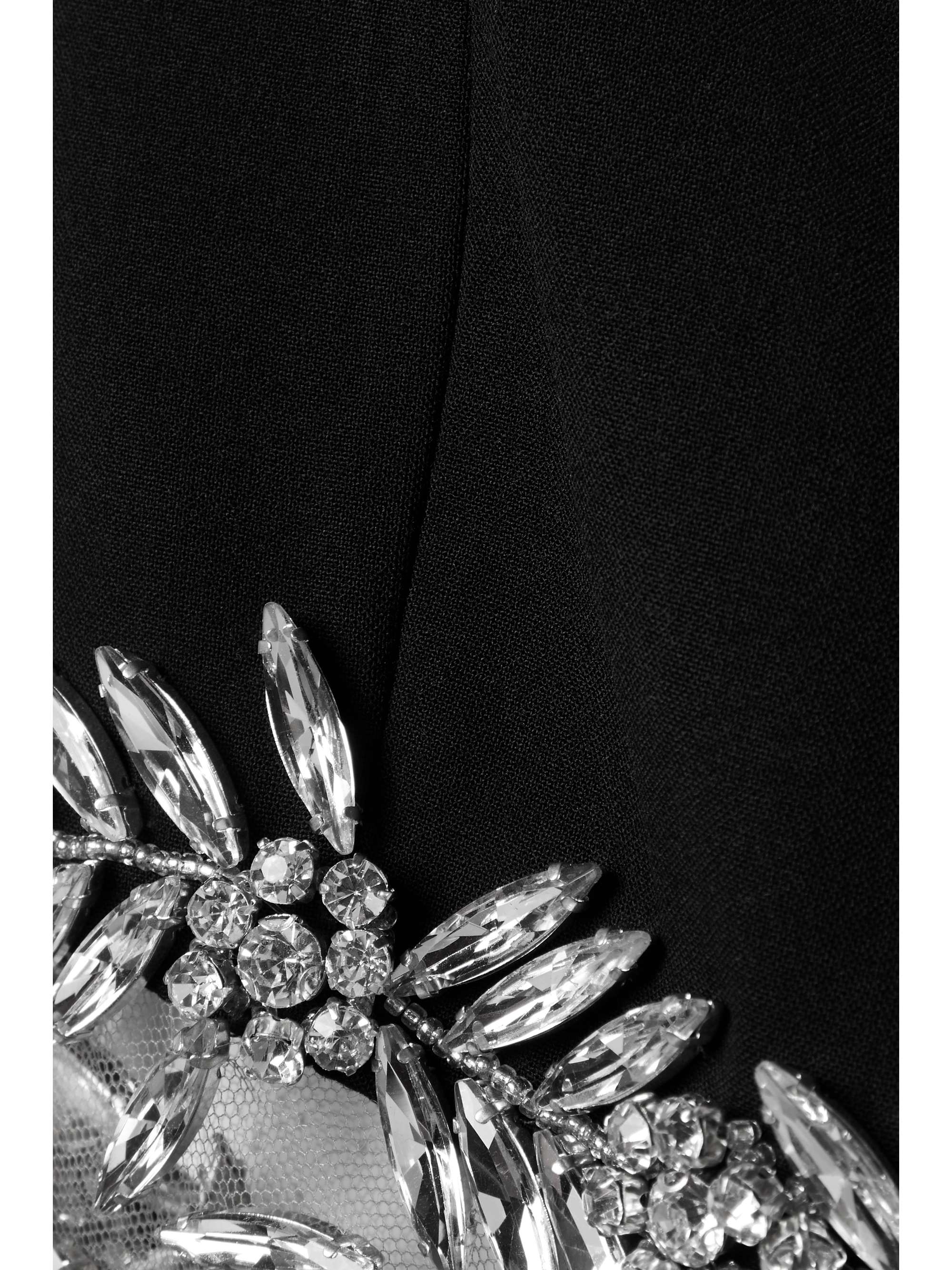 OSCAR DE LA RENTA Crystal-embellished wool-blend midi dress