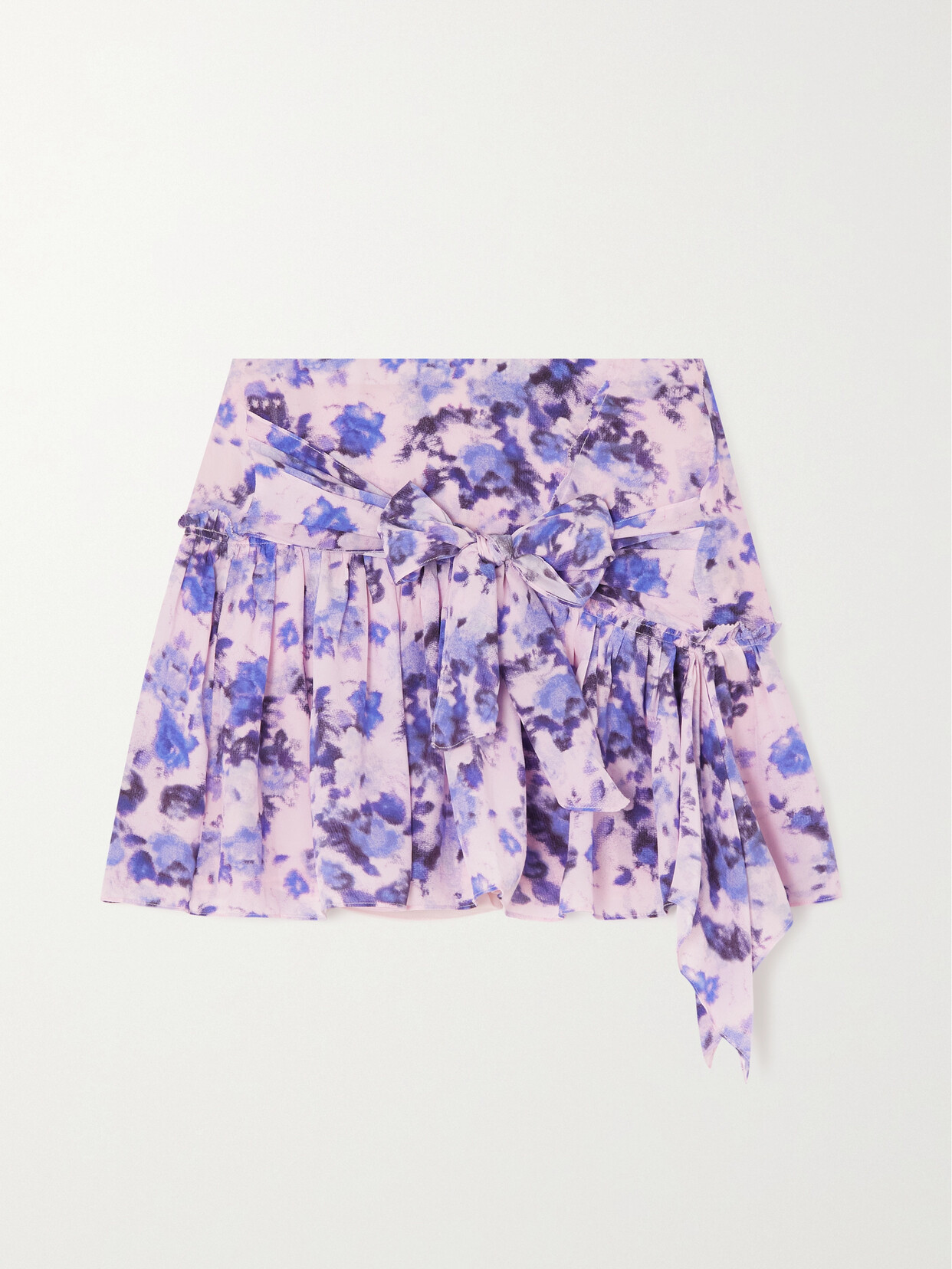 Isabel Marant - Filao Bow-detailed Gathered Printed Silk Crepe De Chine Mini Skirt - Blue