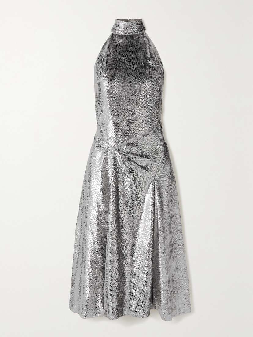 Isabel Marant Naionea Draped Lamé Halterneck Dress