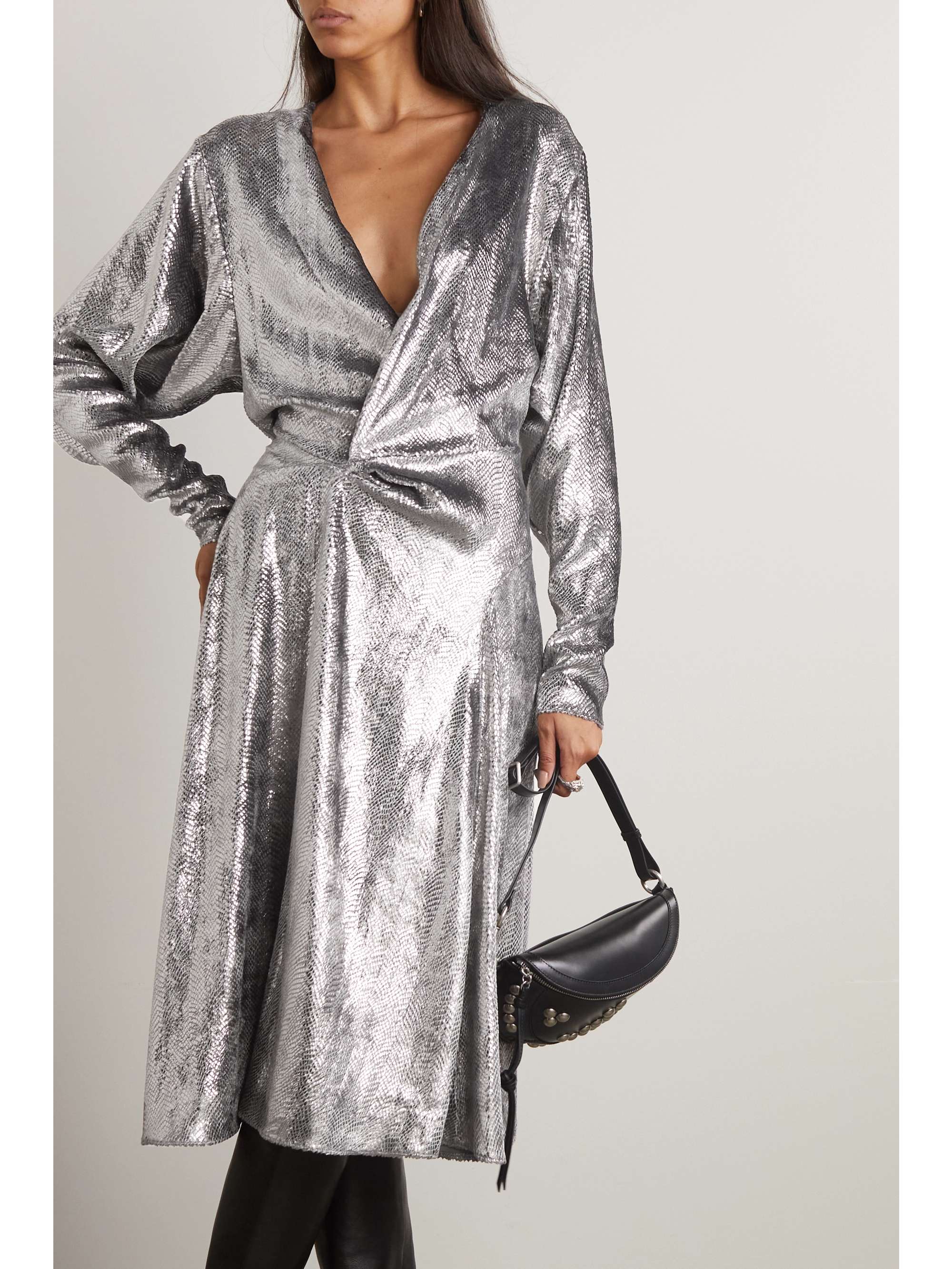 ISABEL MARANT Courtneya wrap-effect lamé midi dress