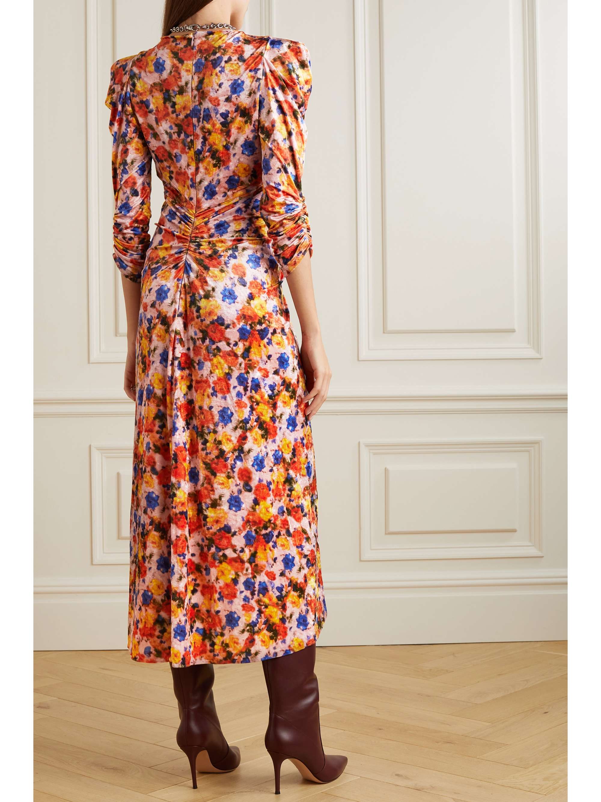 ISABEL MARANT Gilalbi ruched floral-print velvet midi dress