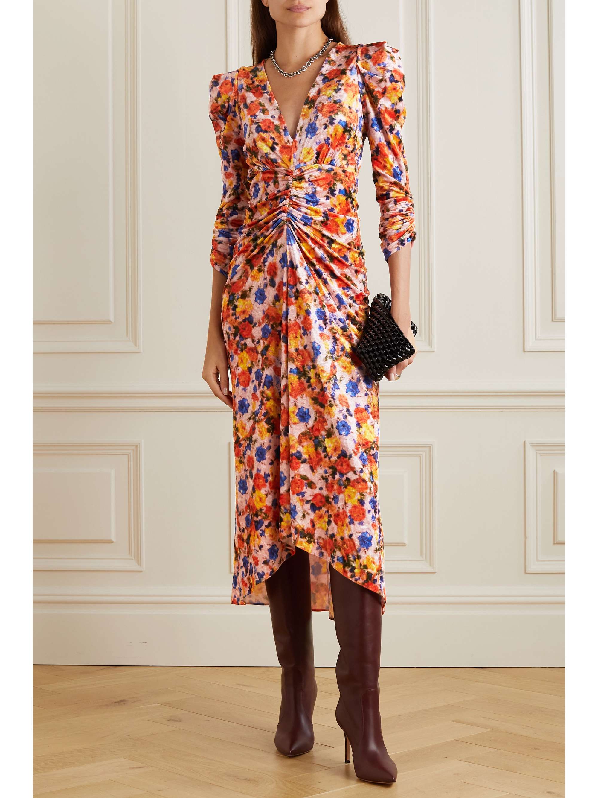 ISABEL MARANT Gilalbi ruched floral-print velvet midi dress