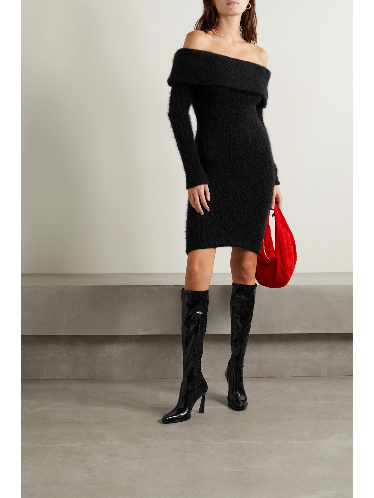 Isabel Marant Aria Off-the-shoulder Brushed Knitted Mini Dress In Black