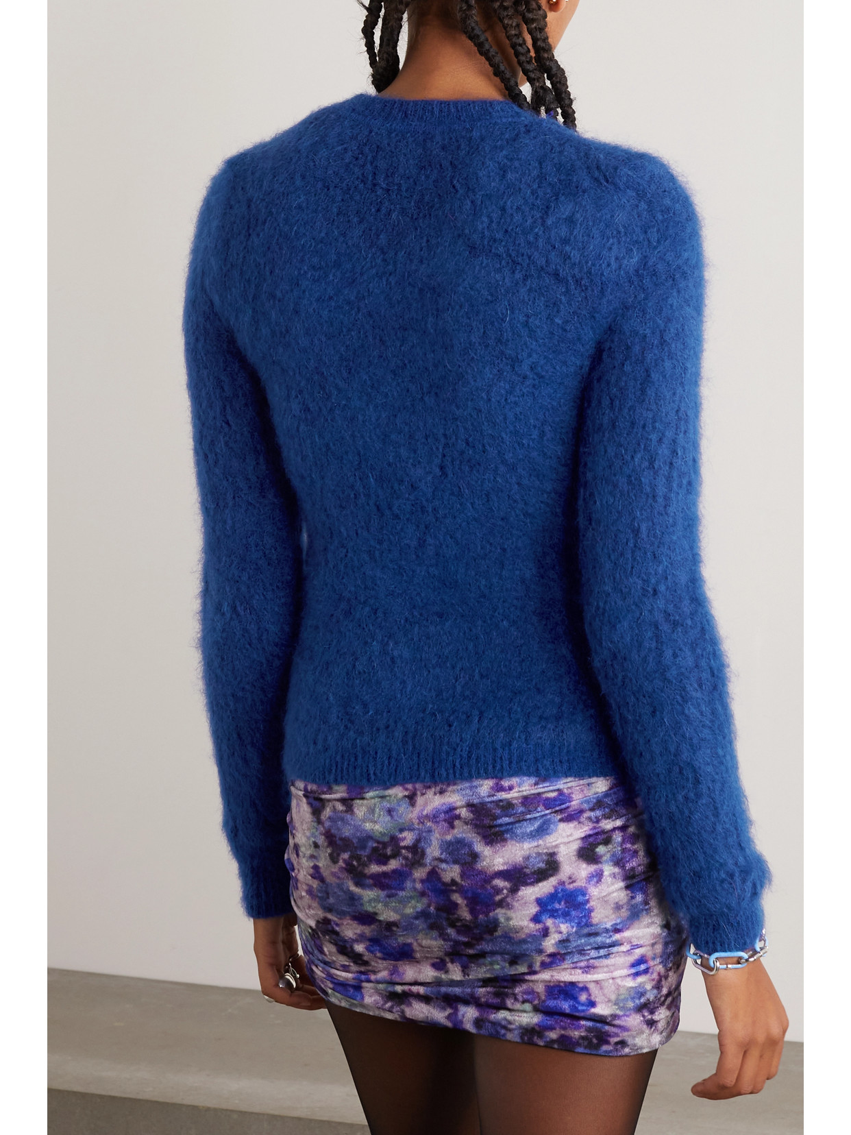 Isabel Marant Alford Cutout Layered Fuzzy Knit Sweater In Blue