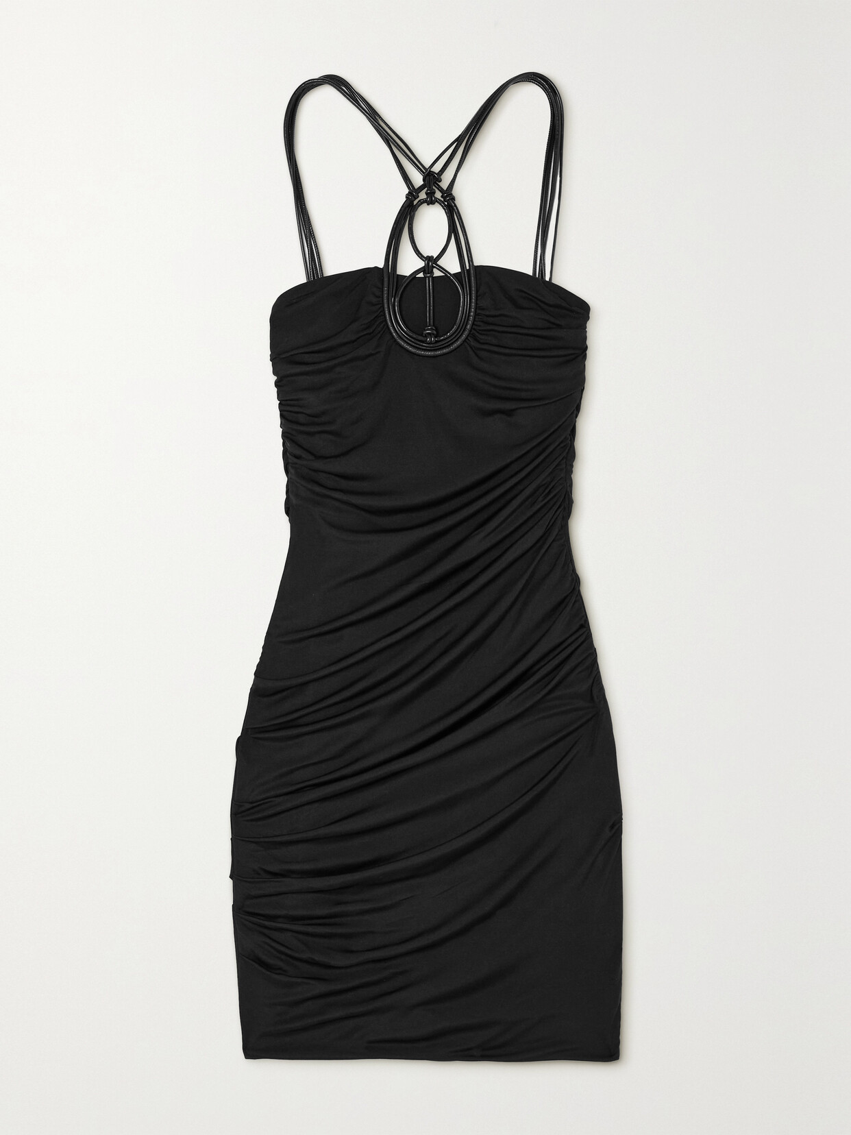 ISABEL MARANT DISAKO RUCHED FAUX LEATHER-TRIMMED JERSEY MINI DRESS