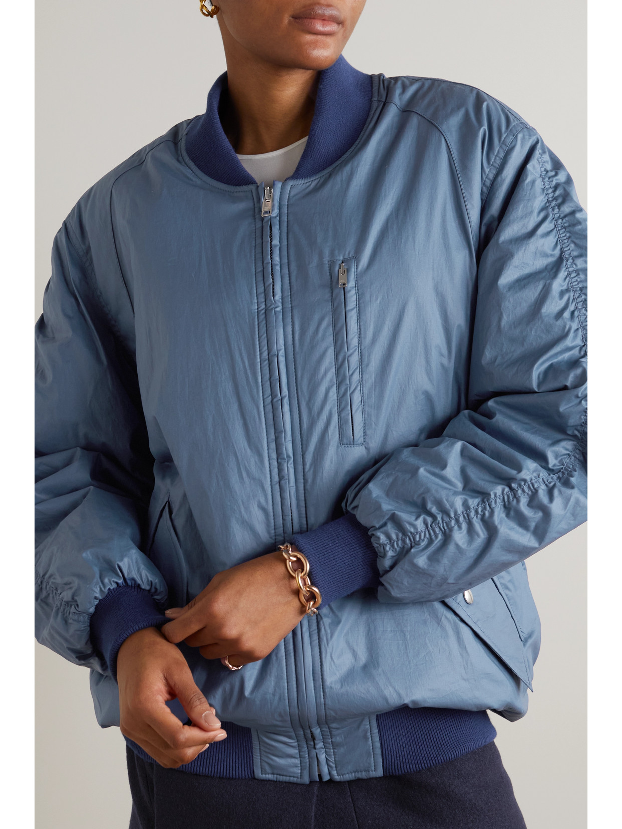 Kayama Chintzy Padded Cotton Bomber Jacket In Blue