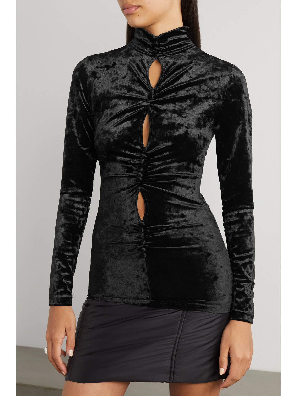 Shop Isabel Marant Gillian Cutout Ruched Stretch-crushed Velvet Top In Black