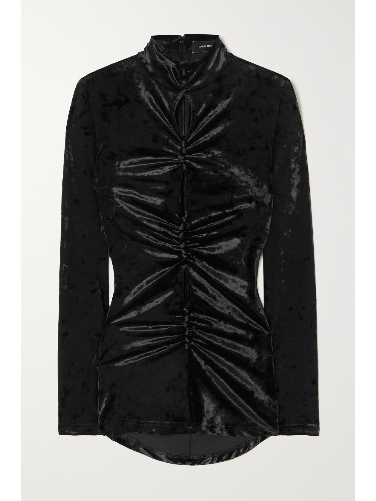 Isabel Marant Gillian Cutout Ruched Stretch-crushed Velvet Top In Black