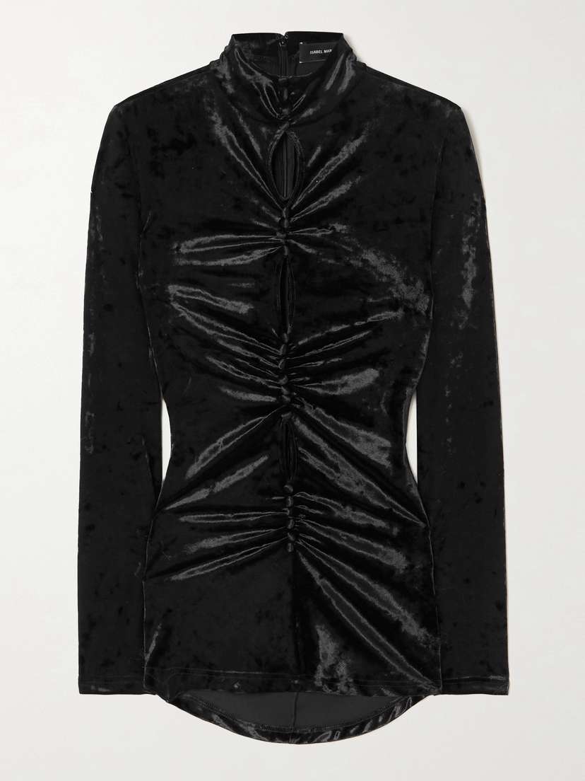Isabel Marant Gillian Cutout Ruched Stretch-crushed Velvet Top