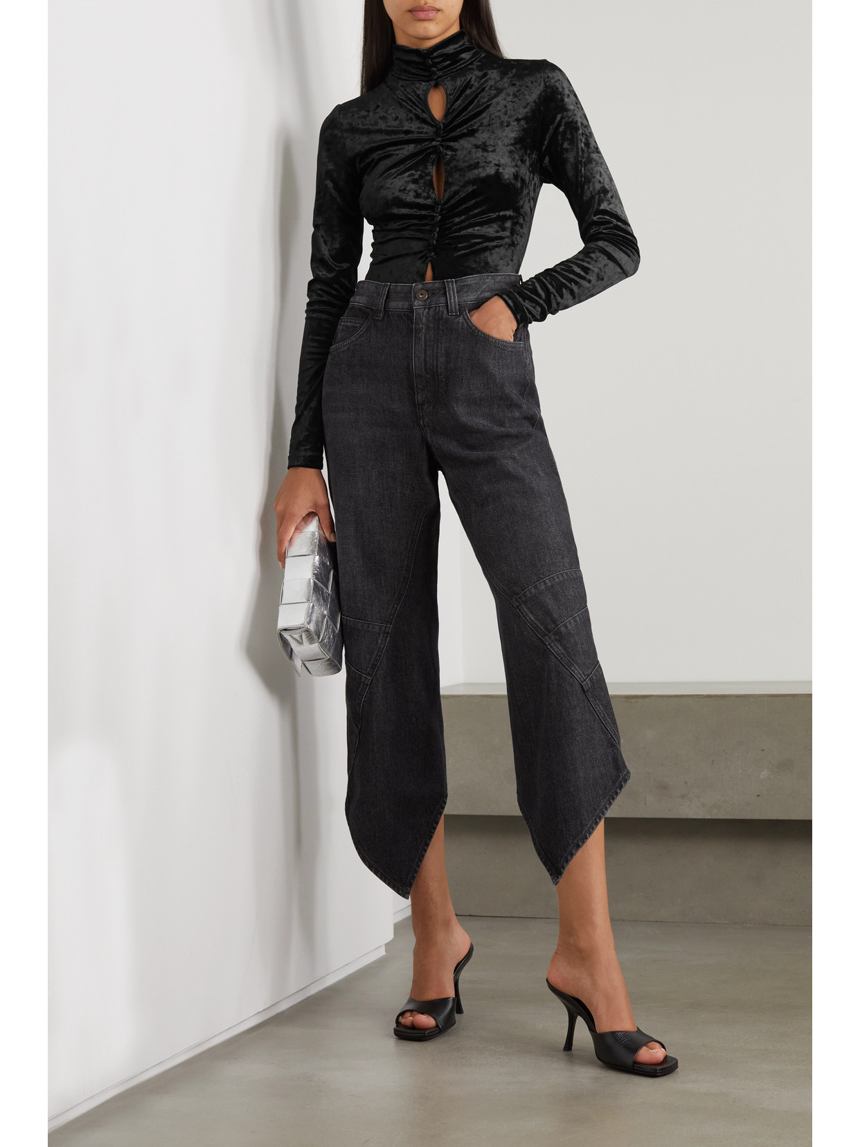 Isabel Marant Gillian Cutout Ruched Stretch-crushed Velvet Top In Black