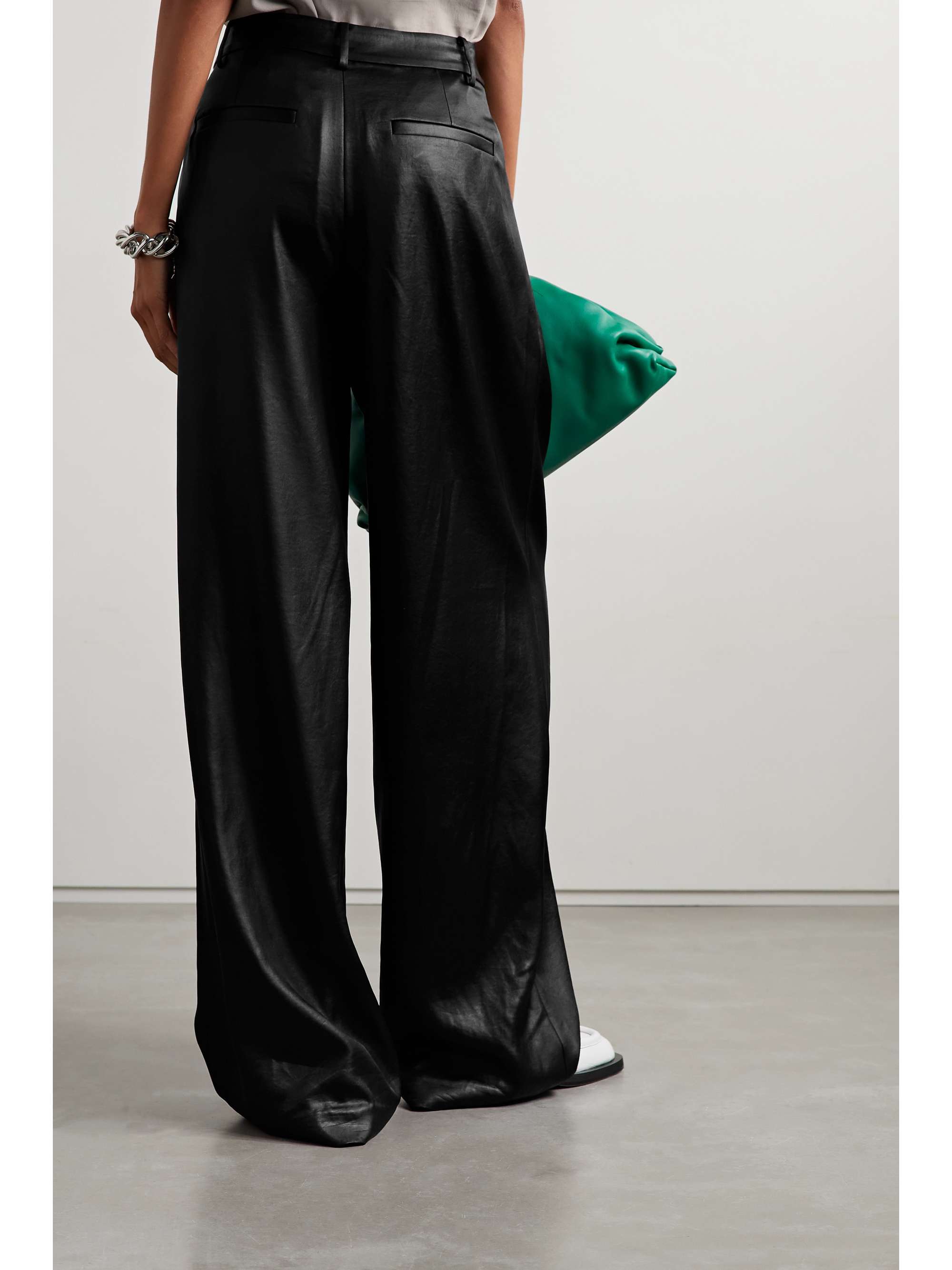 Black Stella pleated satin wide-leg 