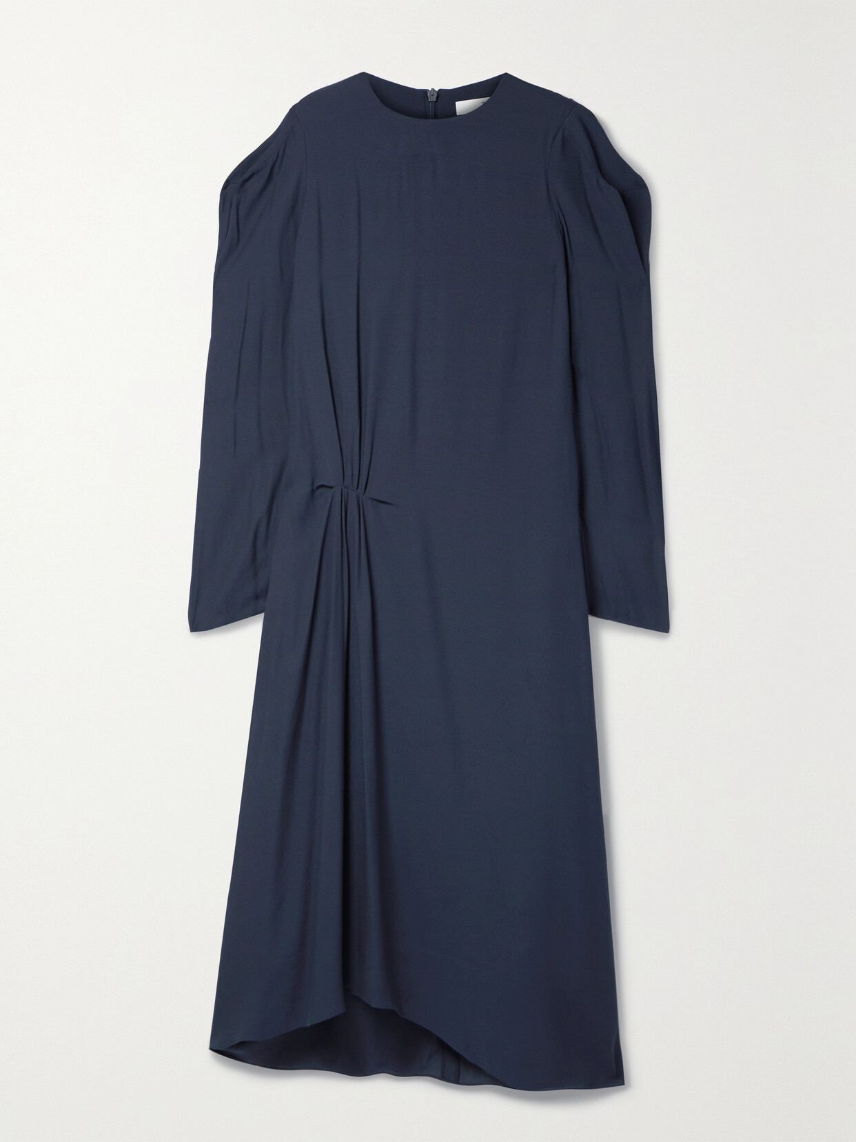 Tibi Gathered Crepe De Chine Midi Dress In Blue