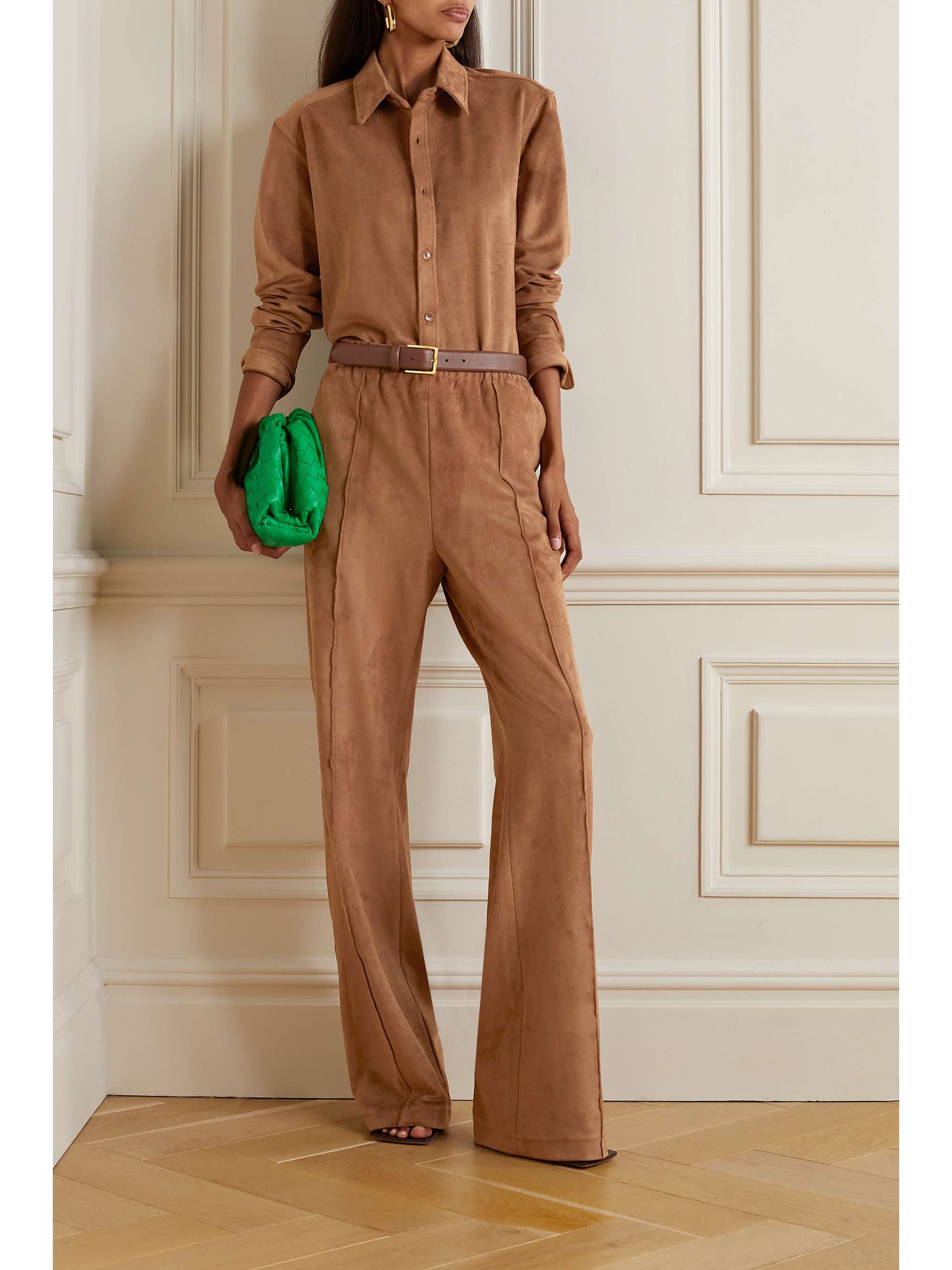 TIBI Scottie faux suede wide leg track pants NET A PORTER