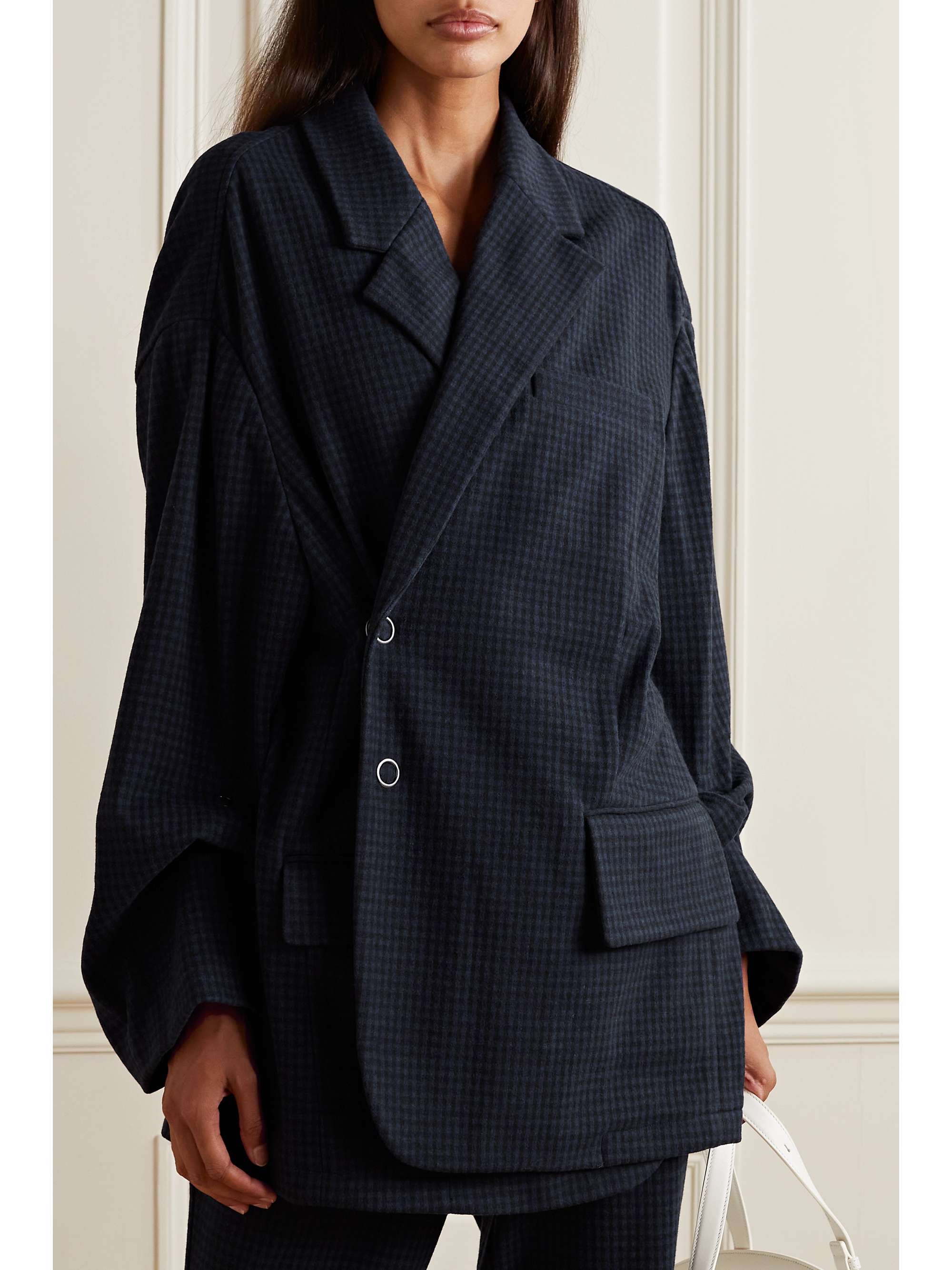 TIBI Liam oversized double-breasted checked knitted blazer