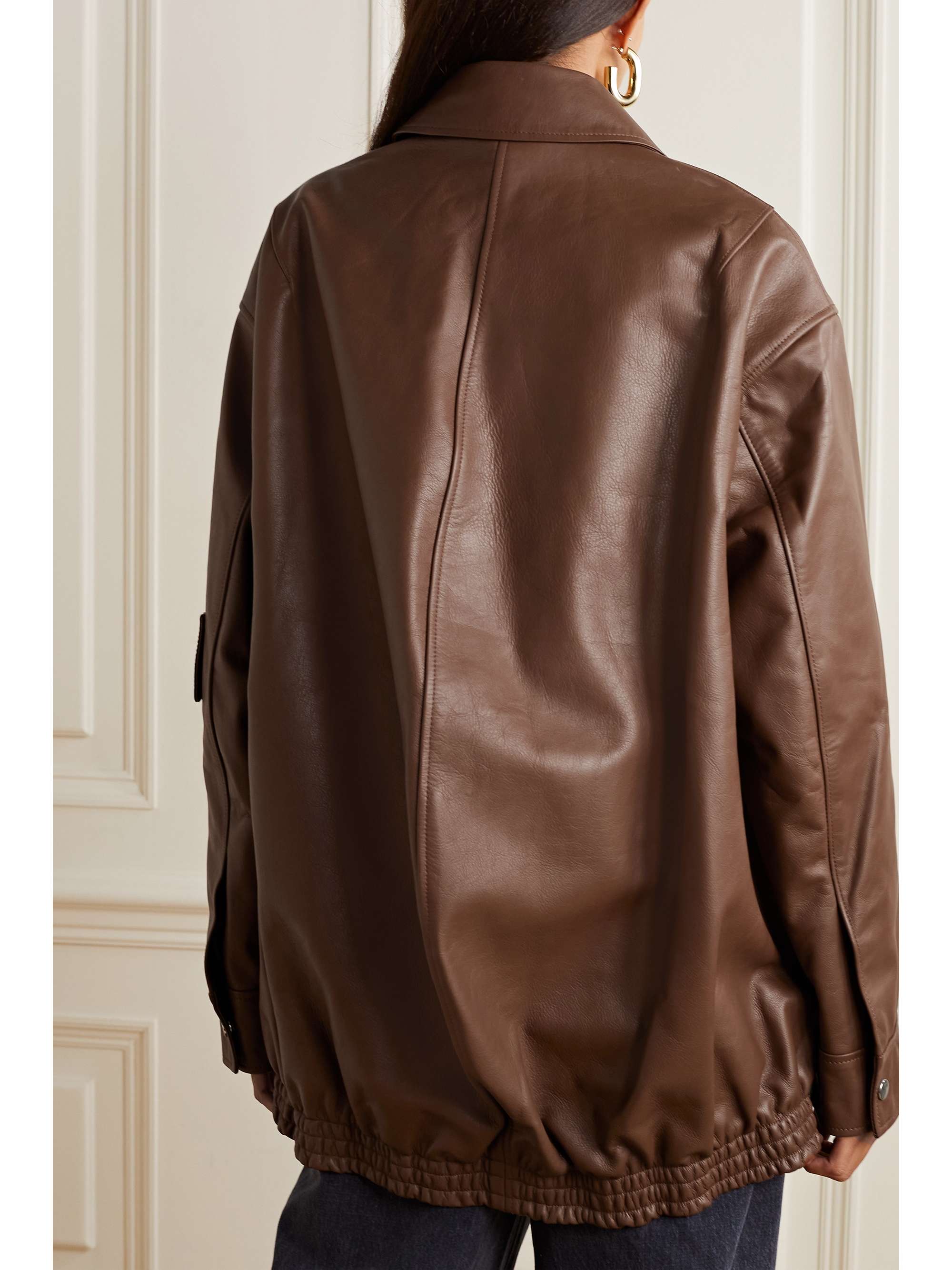 TIBI Oversized leather bomber jacket