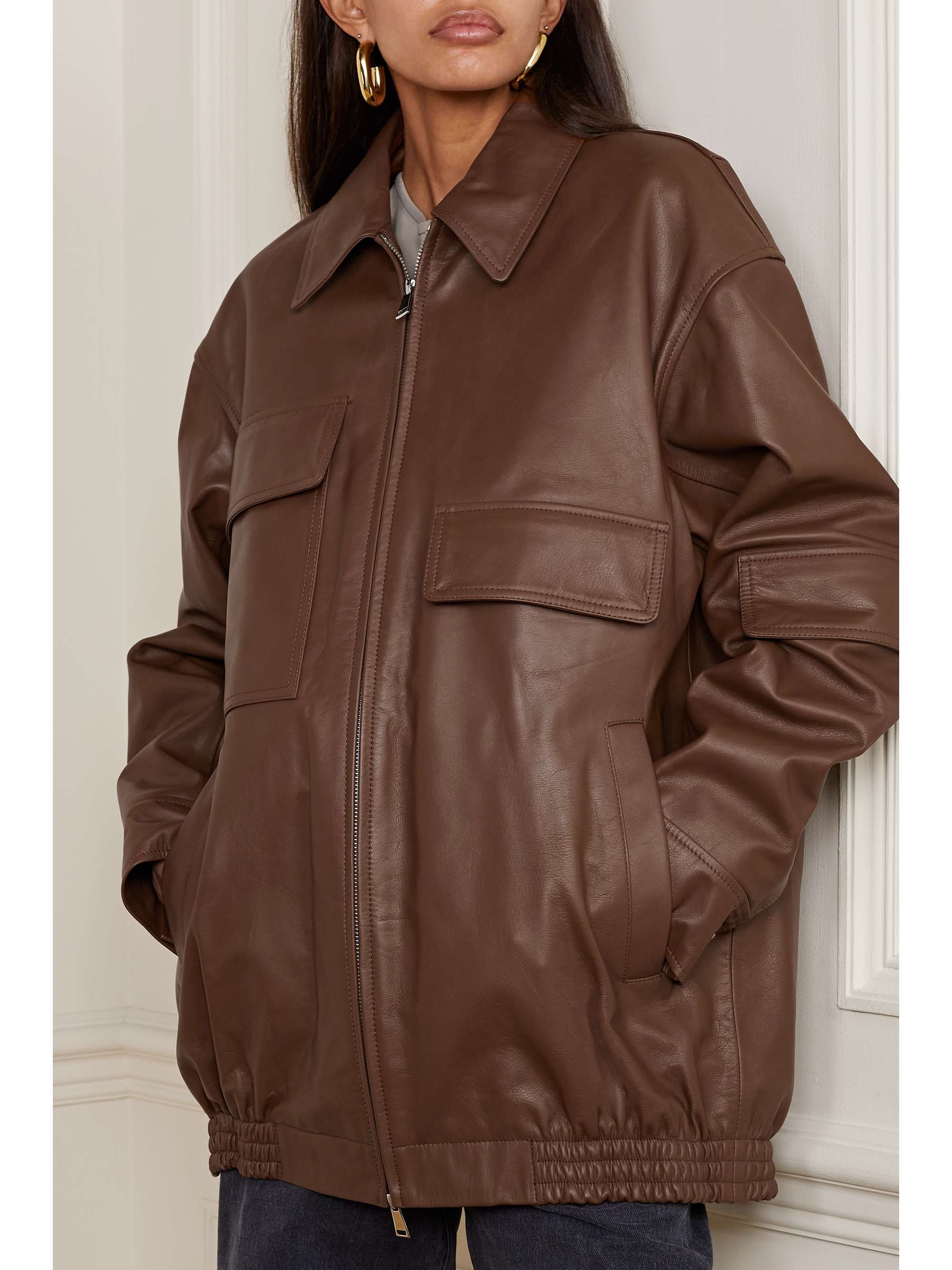 TIBI Oversized leather bomber jacket