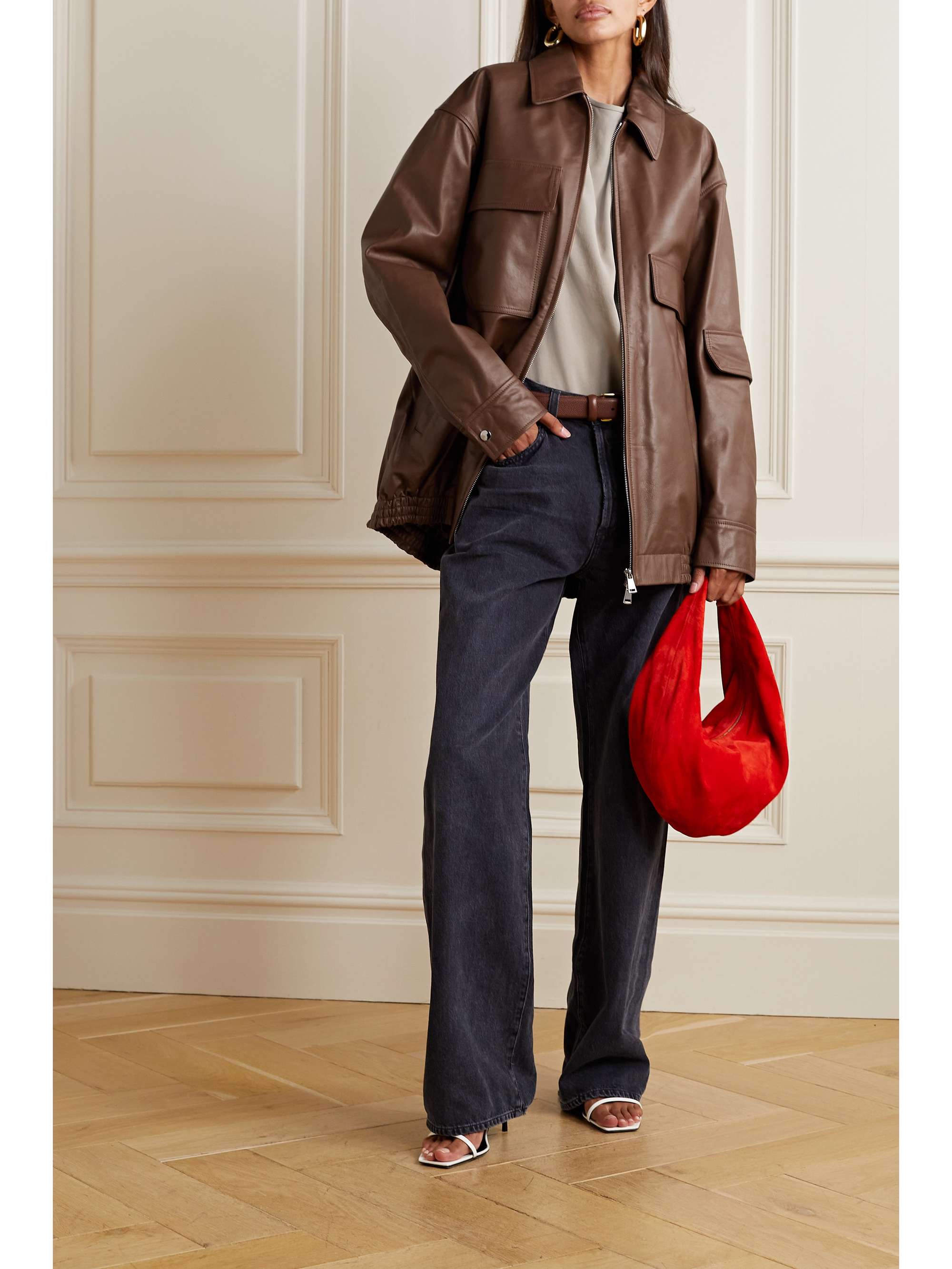 TIBI Oversized leather bomber jacket