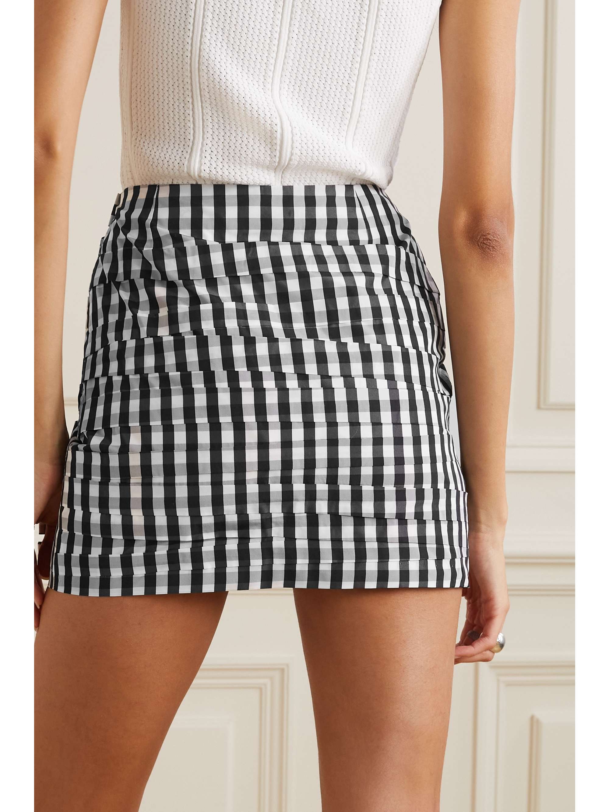 BERNADETTE Taffi bow-detailed checked taffeta mini skirt