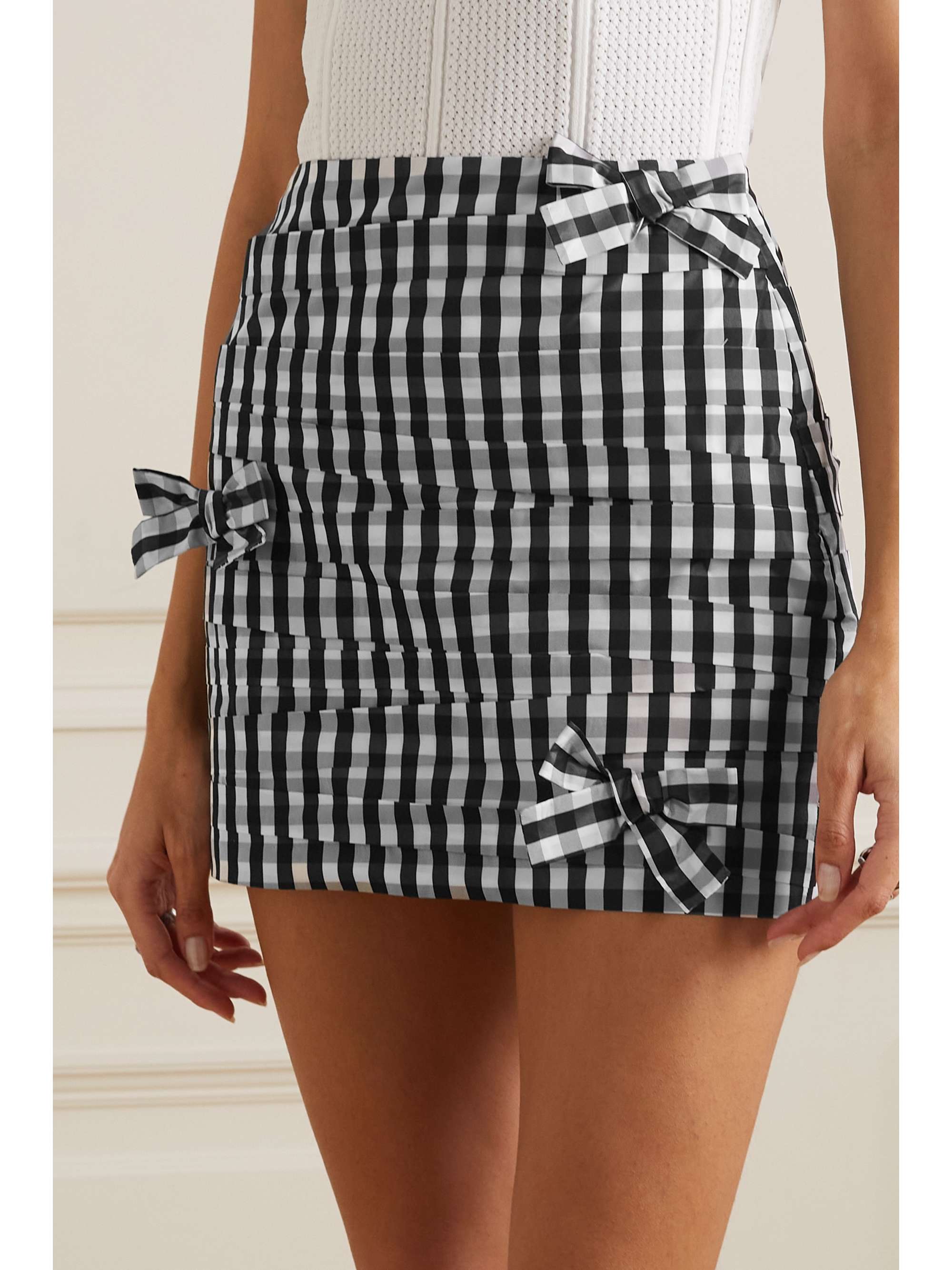 BERNADETTE Taffi bow-detailed checked taffeta mini skirt