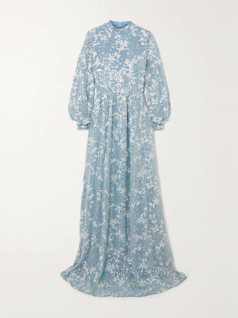 Erdem Kara Sequined Embroidered Chiffon Gown - UK 16