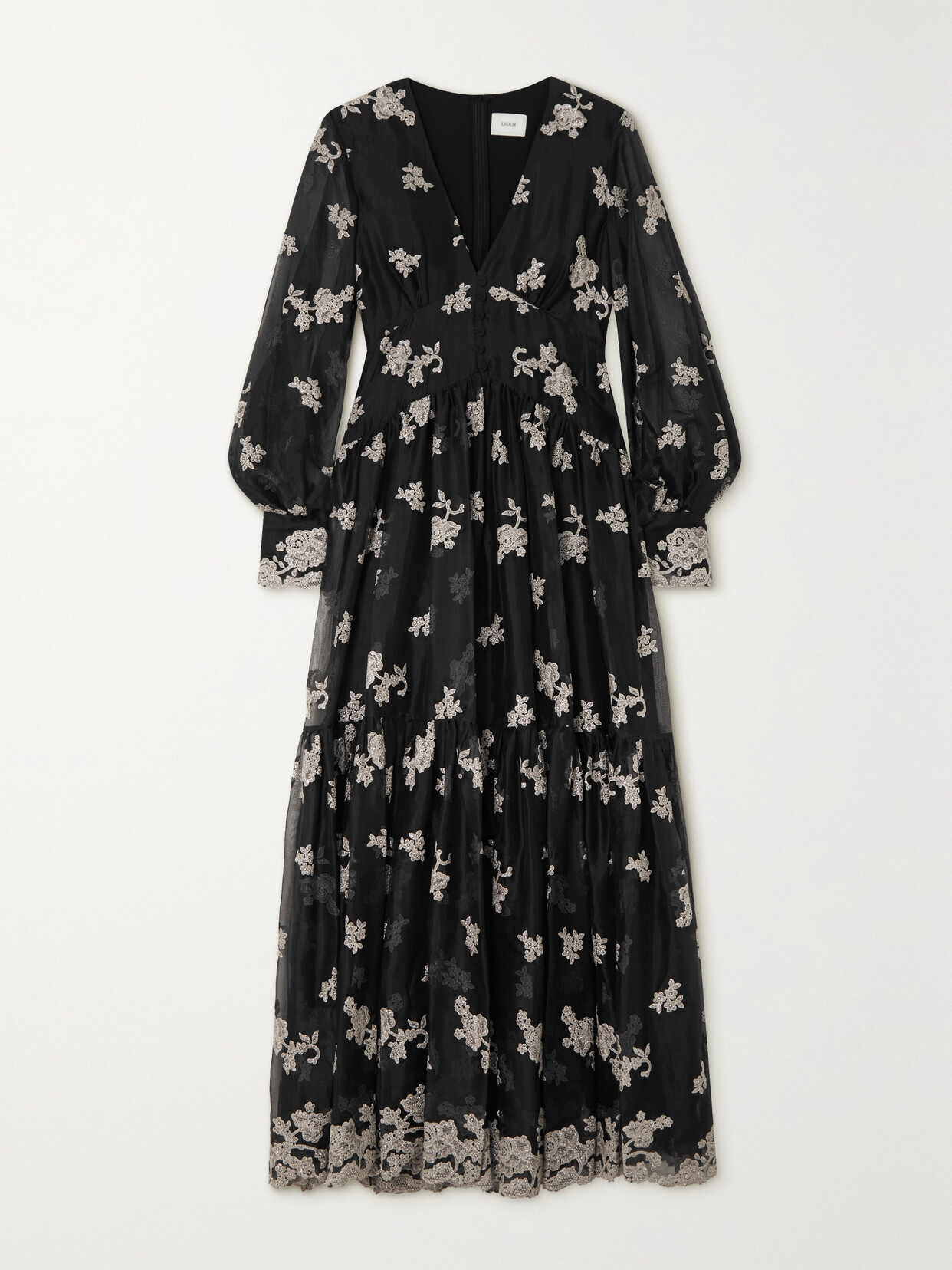 Erdem - Tabetha Tiered Embroidered Silk-organza Maxi Dress - Black