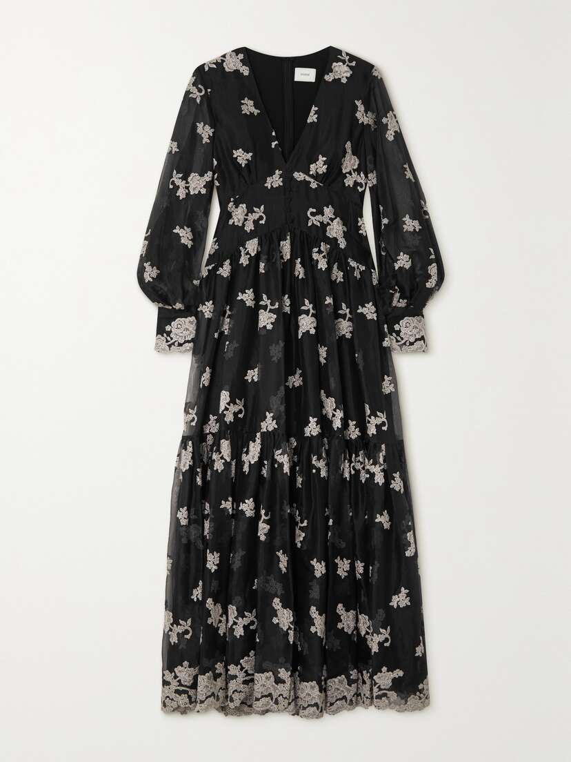 Erdem Tabetha Tiered Embroidered Silk-organza Maxi Dress