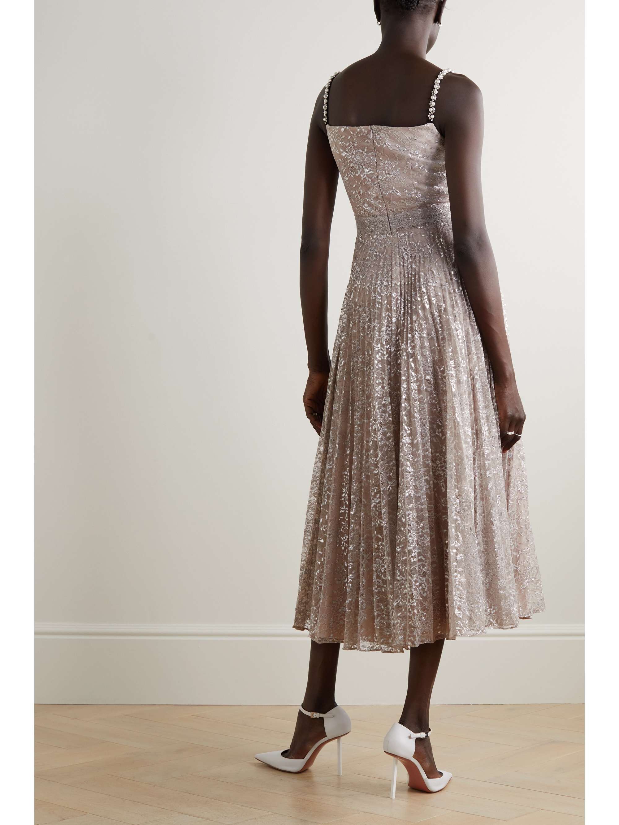 ERDEM Dorinda embellished metallic Chantilly lace midi dress