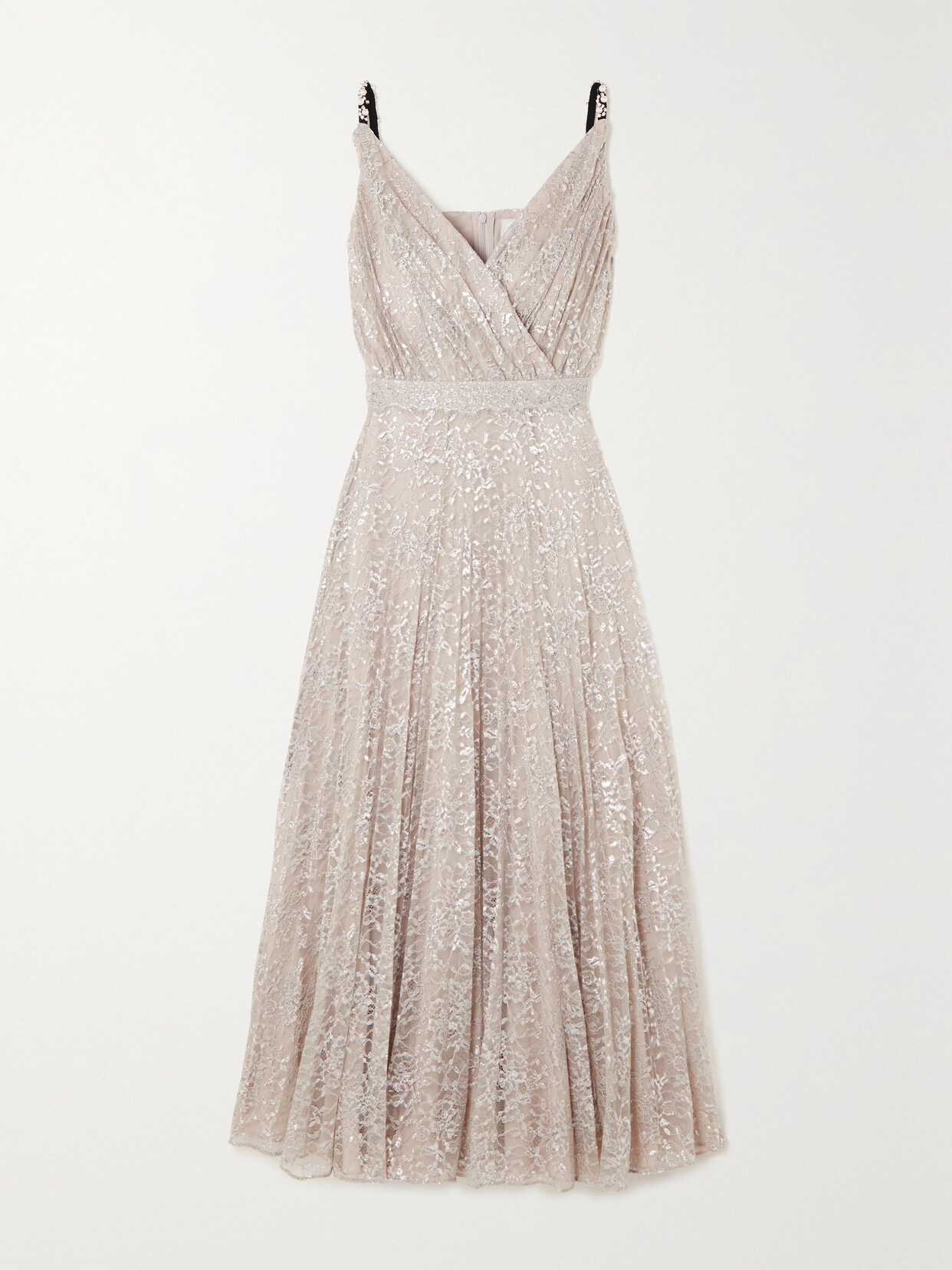 Shop Erdem Dorinda Embellished Metallic Chantilly Lace Midi Dress In Silver