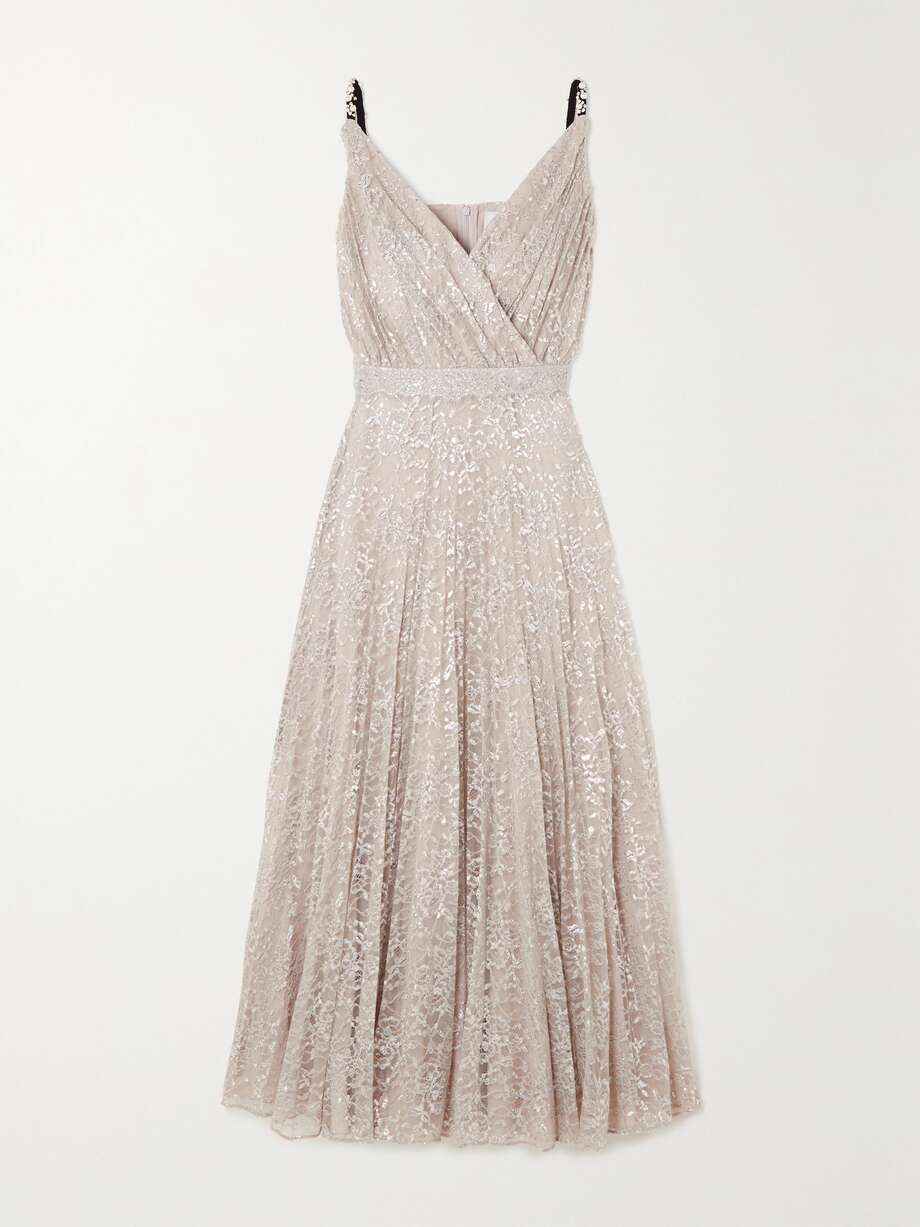 net-a-porter.com | Dorinda embellished metallic Chantilly lace midi dress