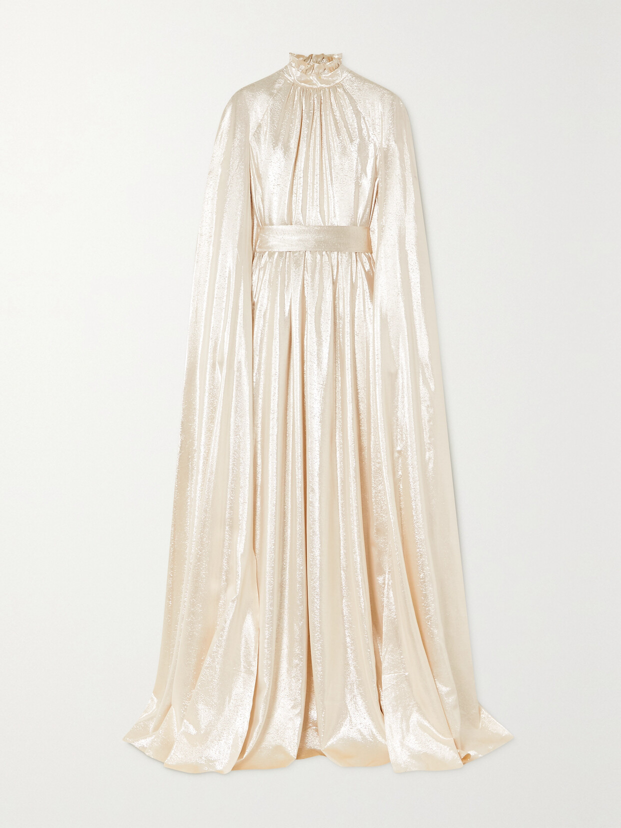 Erdem Macie Cape-effect Belted Silk And Lurex-blend Lamé Gown In Gold