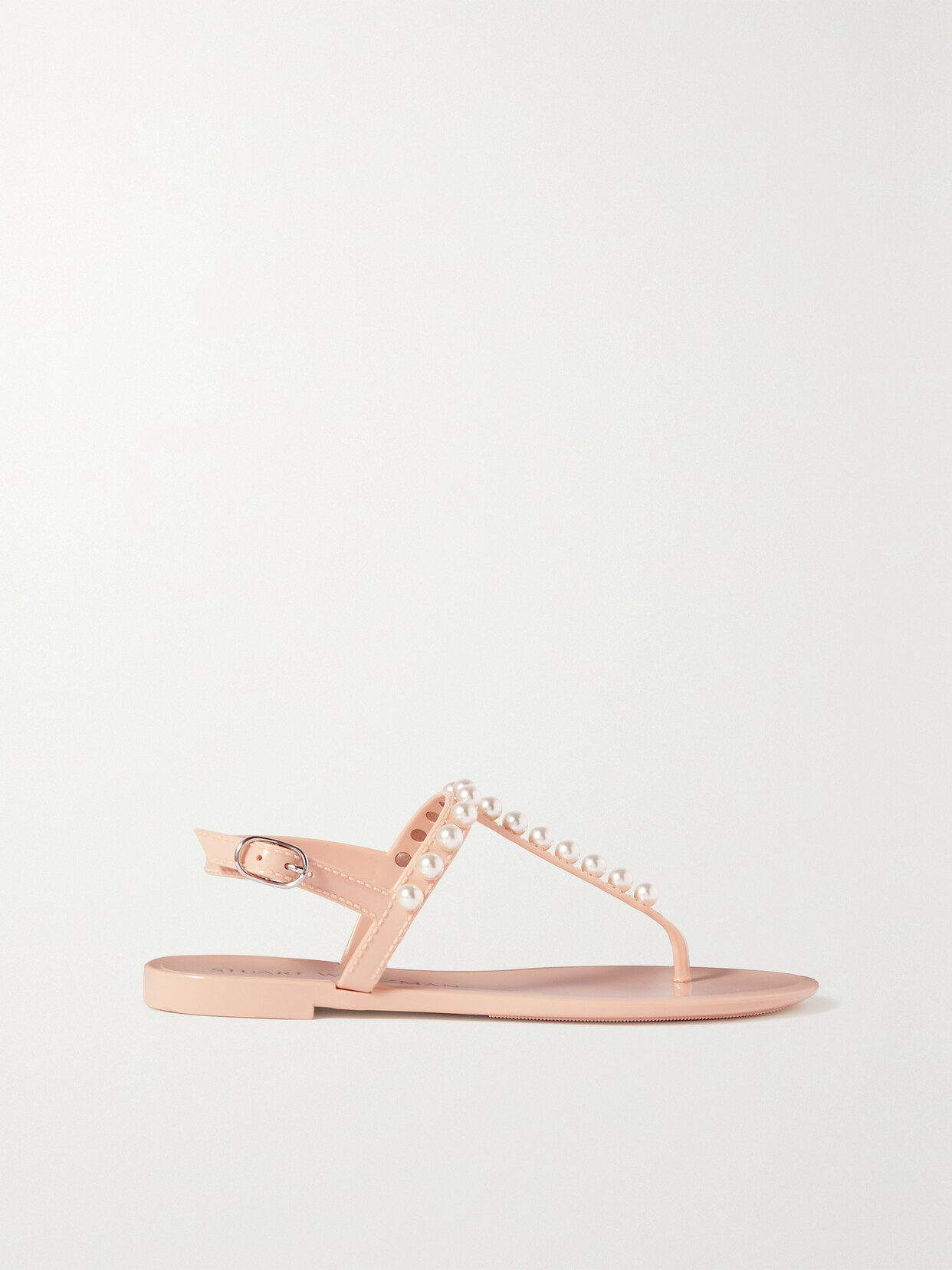Stuart Weitzman Goldie Faux Pearl-embellished Rubber Slingback Sandals - Orange