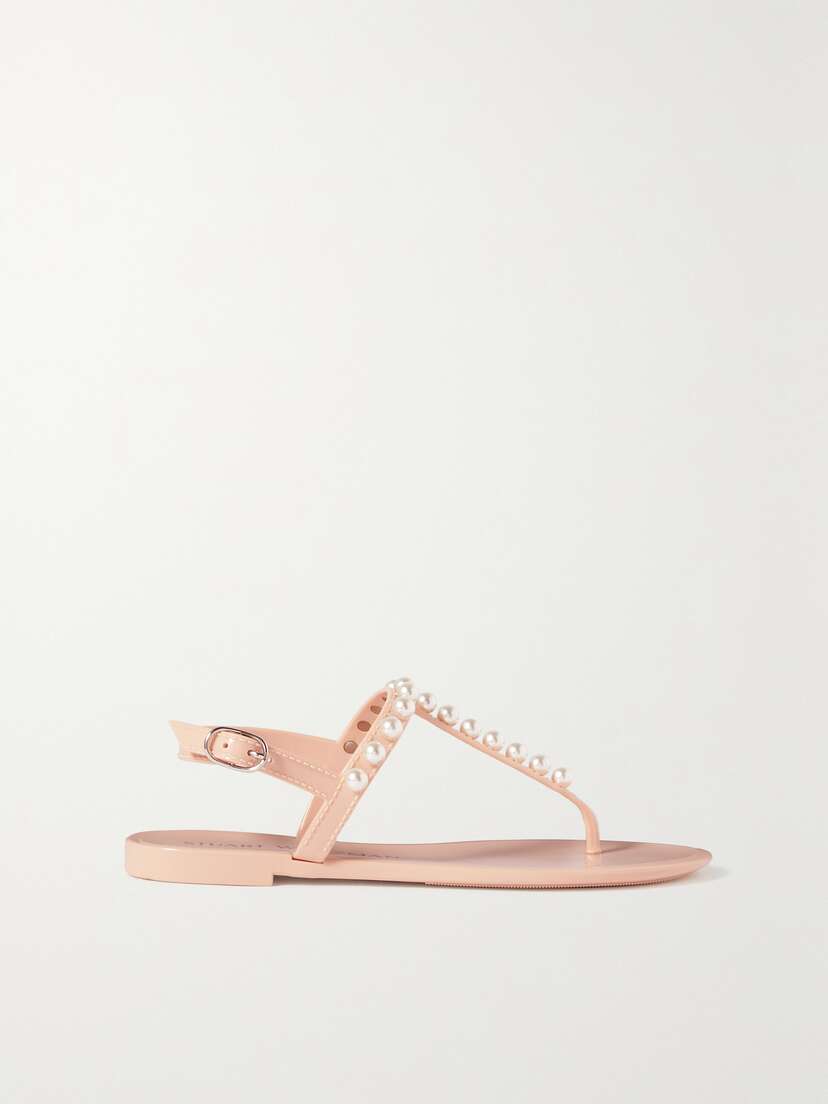 Stuart Weitzman Goldie Faux Pearl-embellished Rubber Slingback Sandals