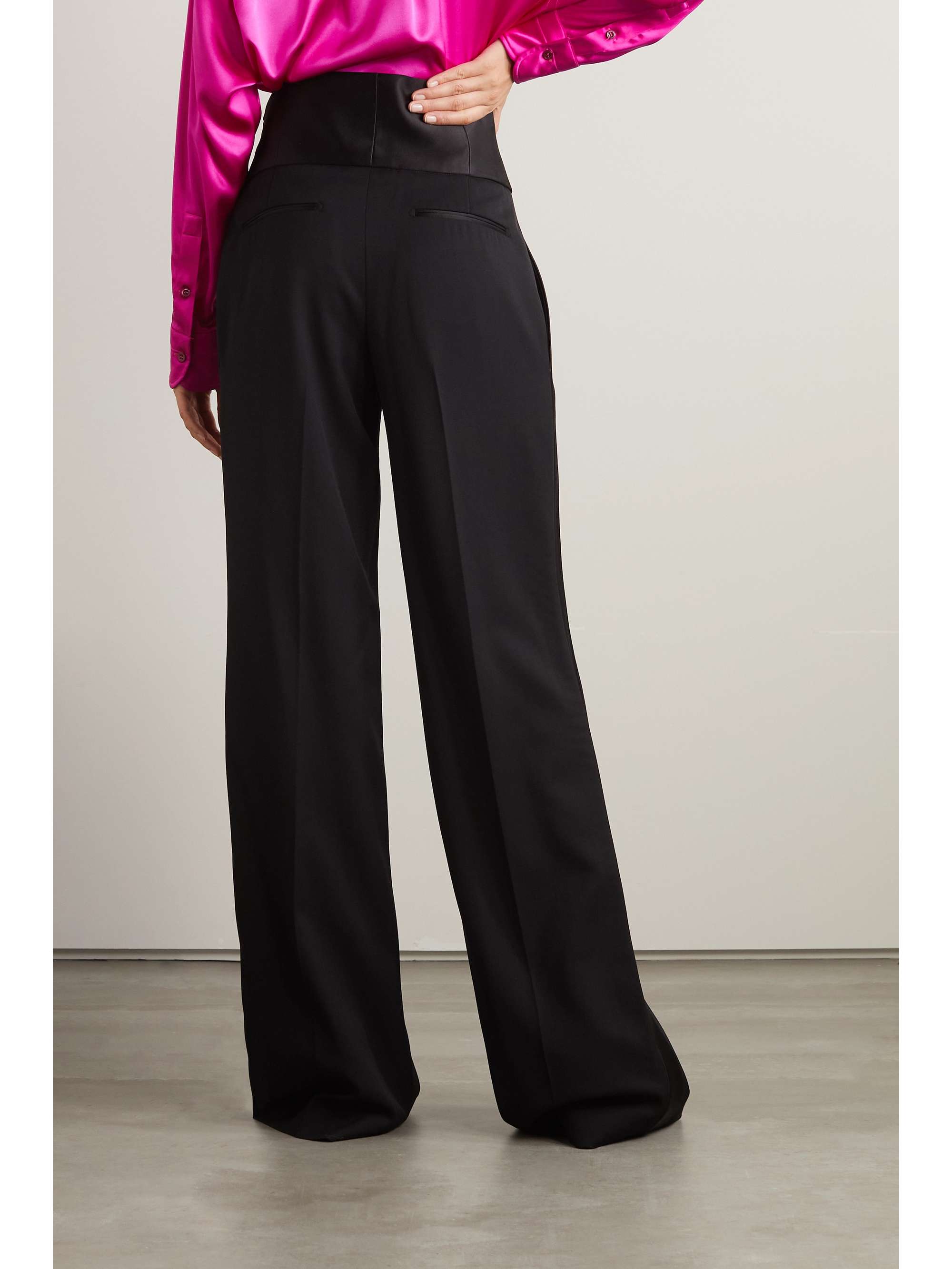TOM FORD Silk satin-trimmed grain de poudre wool wide-leg pants