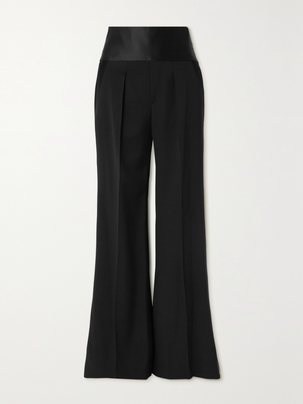 TOM FORD SILK SATIN-TRIMMED GRAIN DE POUDRE WOOL WIDE-LEG trousers