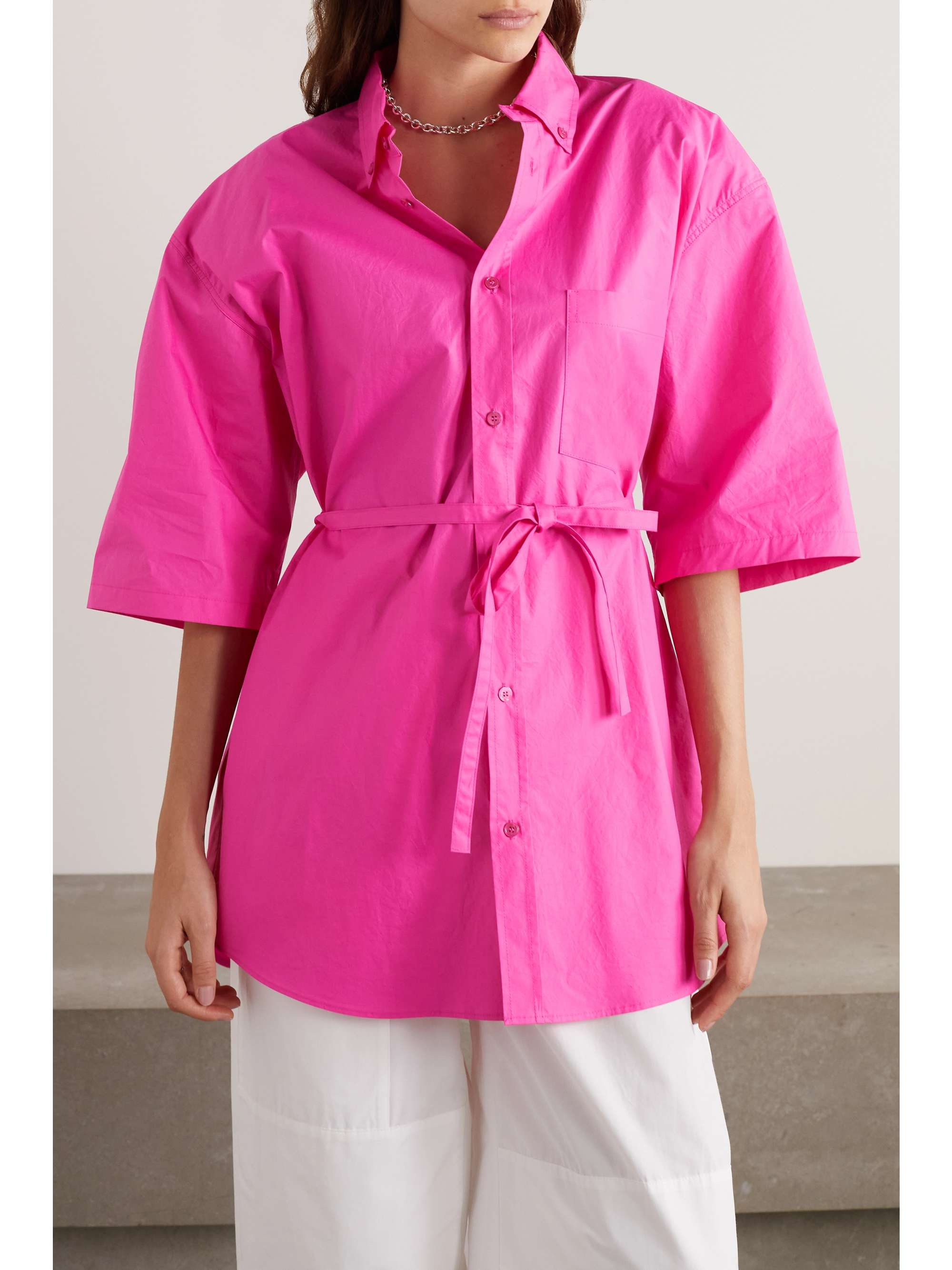 THE FRANKIE SHOP Udine oversized belted cotton-poplin shirt