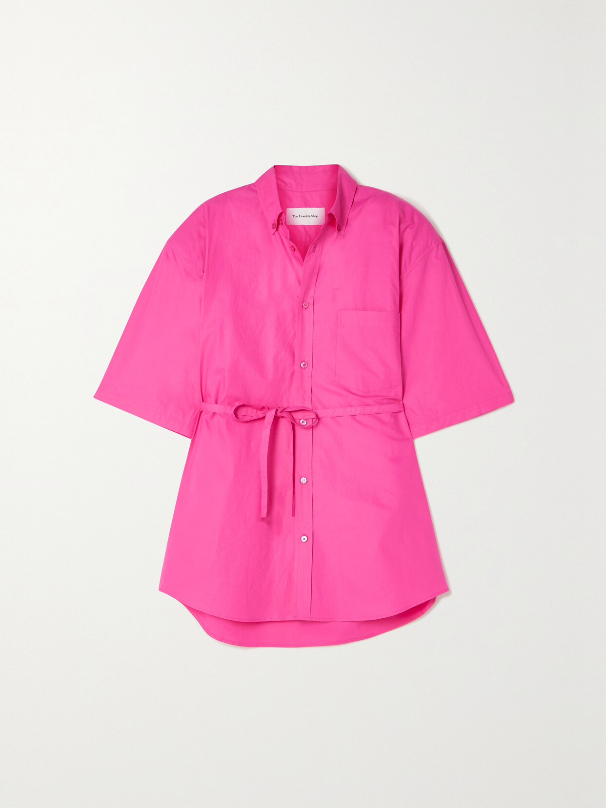 The Frankie Shop Udine Oversized Belted Cotton-poplin Shirt - Pink